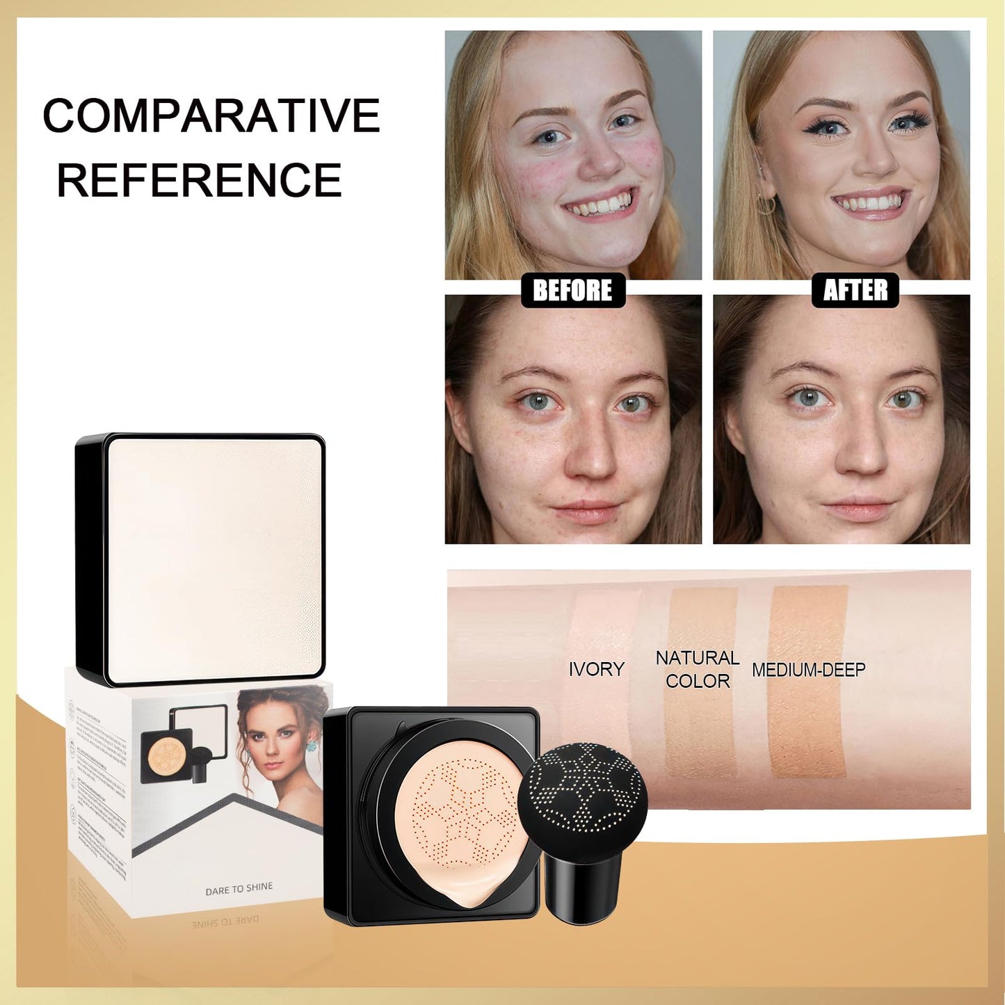 Ursoulney Air Cushion CC Cream – Long-Lasting Brightening BB Cream with Mushroom Applicator, Moisturizing Full Coverage Concealer, 1 PCS