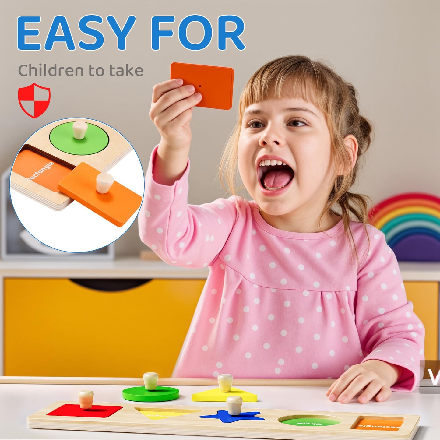 QODOFLR First Jumbo Knob Wooden Shape Puzzles for Toddlers 1-3,Montessori Shapes Sorter for1-2 Year Old,Preschool Learning Peg Puzzle Toys for Baby Kids,1-2 Year Old Boy Girl