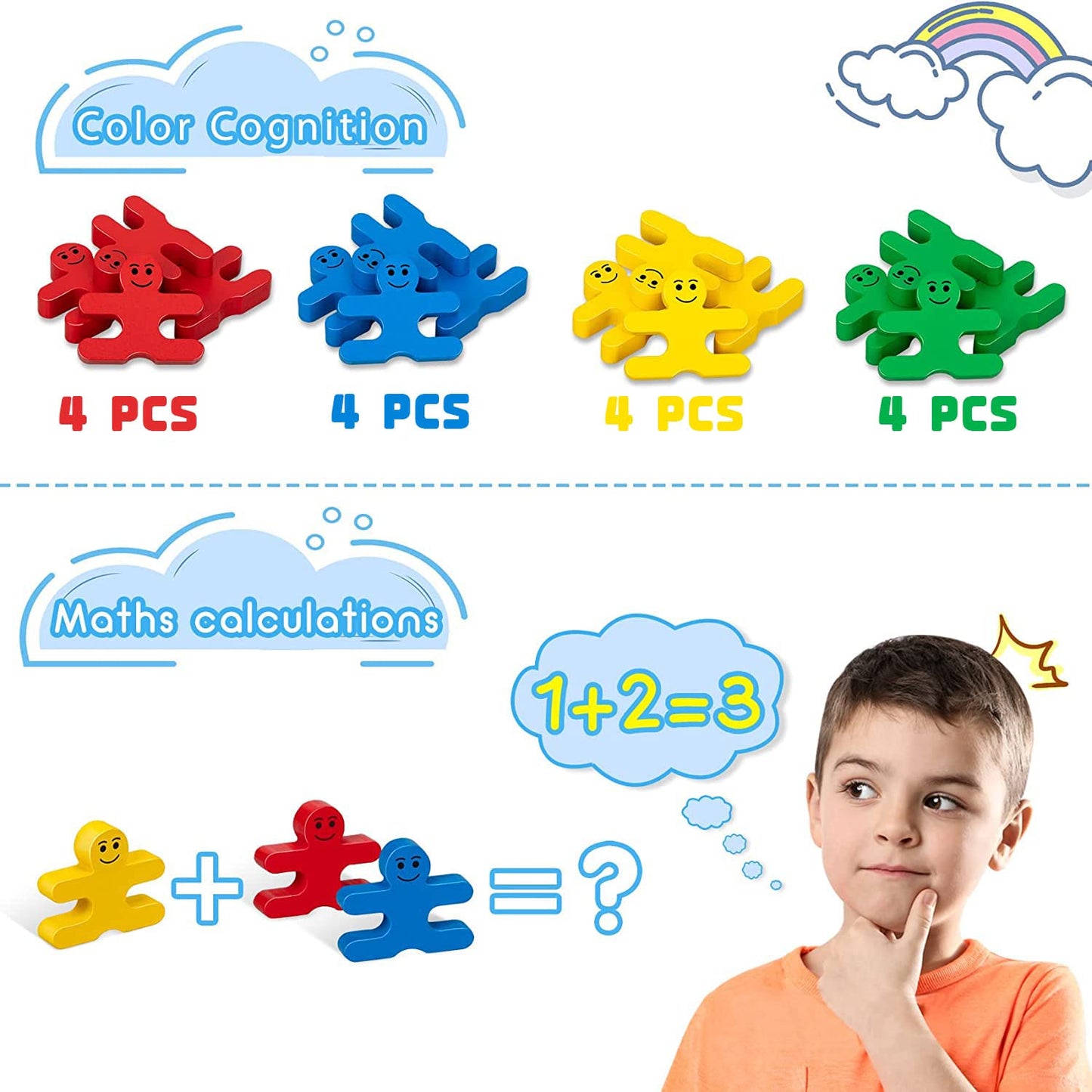 GIFT4KIDS Montessori Wooden Building Blocks, 16pcs Stacking & Sensory Toys for Toddlers 1-4, Educational Birthday Gifts for Kids