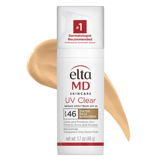 EltaMD UV Clear Tinted Sunscreen for Face, SPF 46 with Zinc Oxide, Oil-Free, Dermatologist Recommended, For Acne-Prone Sensitive Skin, 1.7 oz