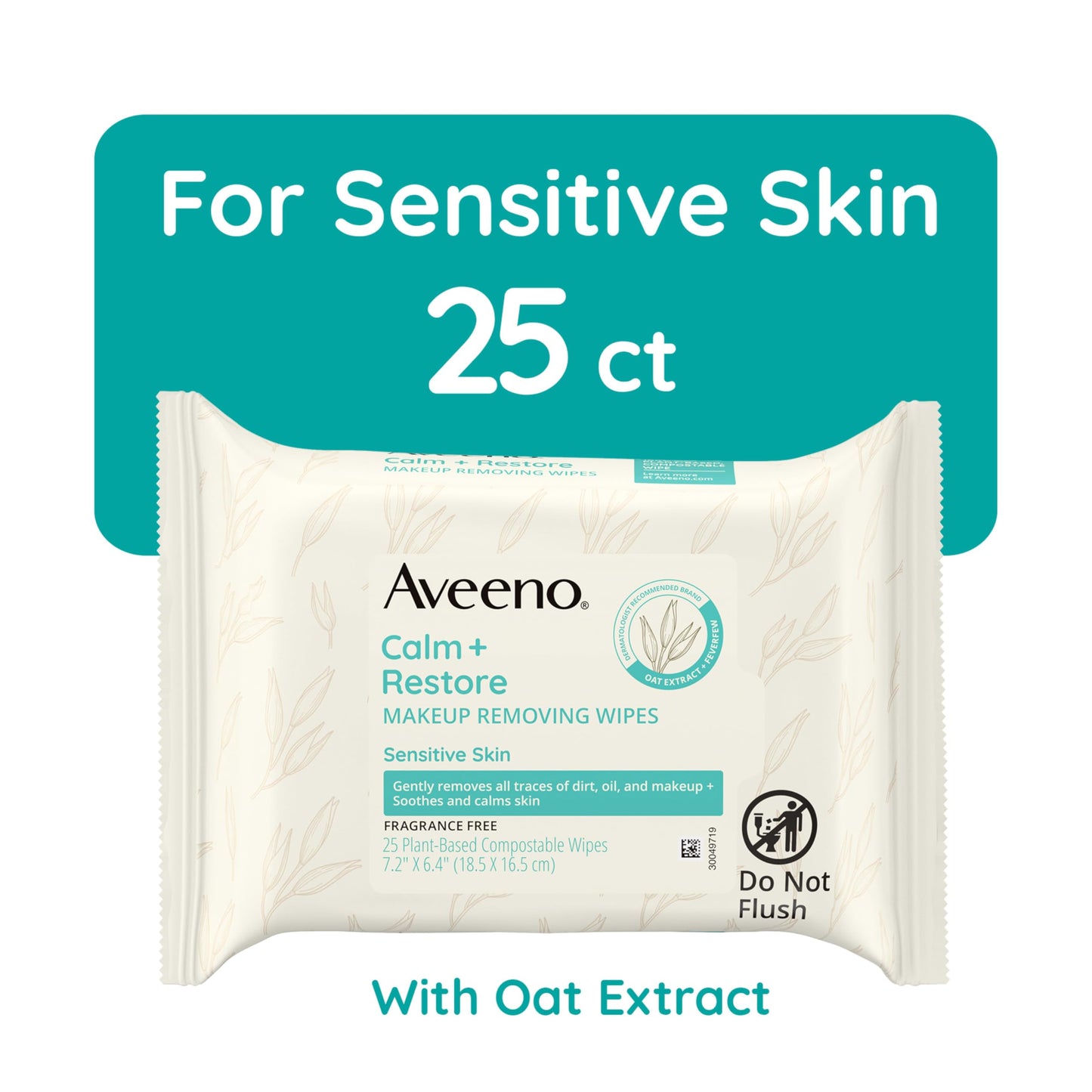 Aveeno Calm + Restore Unscented Makeup Remover Wipes – Fragrance & Alcohol-Free, Oat & Feverfew Soothing Facial Towelettes, 25 ct