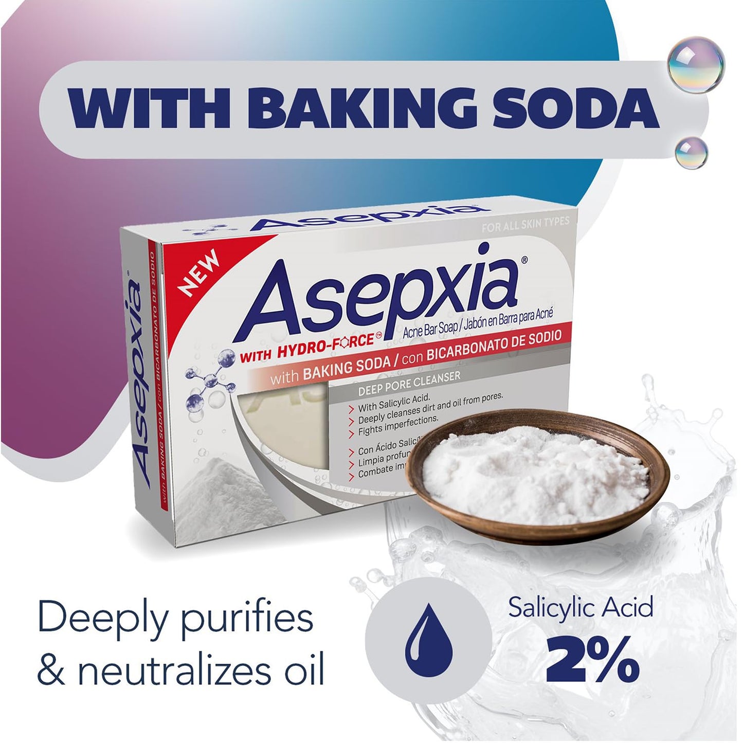 Asepxia Acne Treatment Bar Soap 5-Pack, 1.8% Salicylic Acid, Baking Soda, Deep Cleansing Face Wash for Pimples & Blackheads, 4 Oz