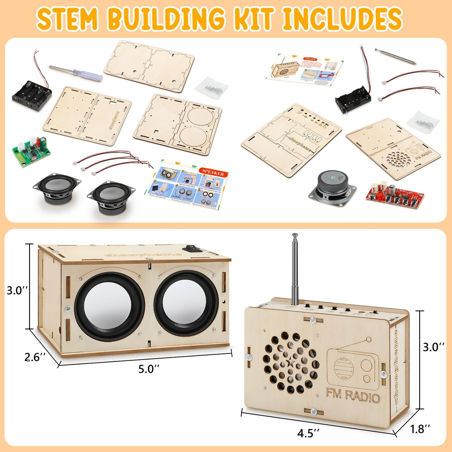 STEM Electronics Kit for Kids 8-14 – Build Bluetooth Speaker & FM Radio, DIY Science Projects & Experiments, Birthday Gift for Boys & Girls