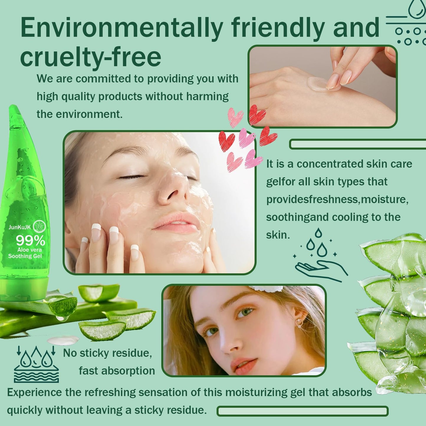 JunKuJK 99% Purity Aloe Vera Gel,260ml - Hydrating Aloe Vera Gel for Face and Skin,No Sticky Moisturizing Aloe Gel A