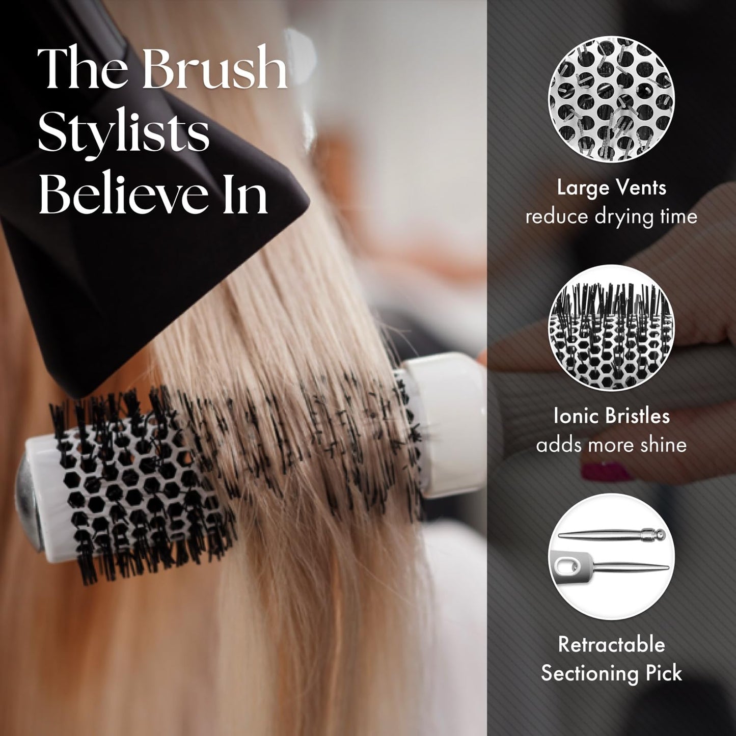 Olivia Garden Ceramic + Ion Round Thermal Brush 1.75" – Professional Blowout Brush for Normal to Thick Hair, Non-Electrical, White & Grey