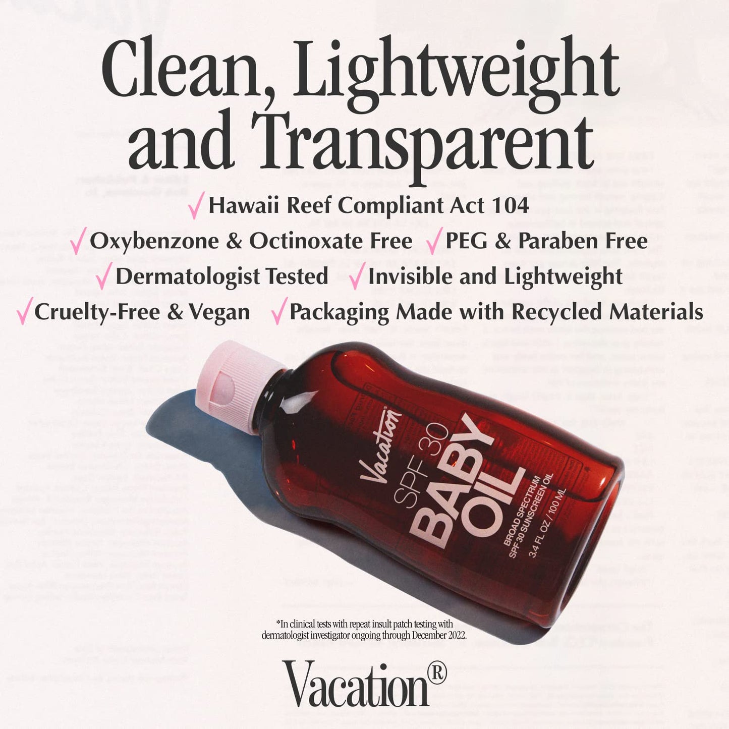 Vacation Baby Oil SPF 30 & Air Freshener Bundle – Hydrating, Mineral-Oil Free, Lightweight Sunscreen for All Skin Tones, Travel Size 3.4 oz