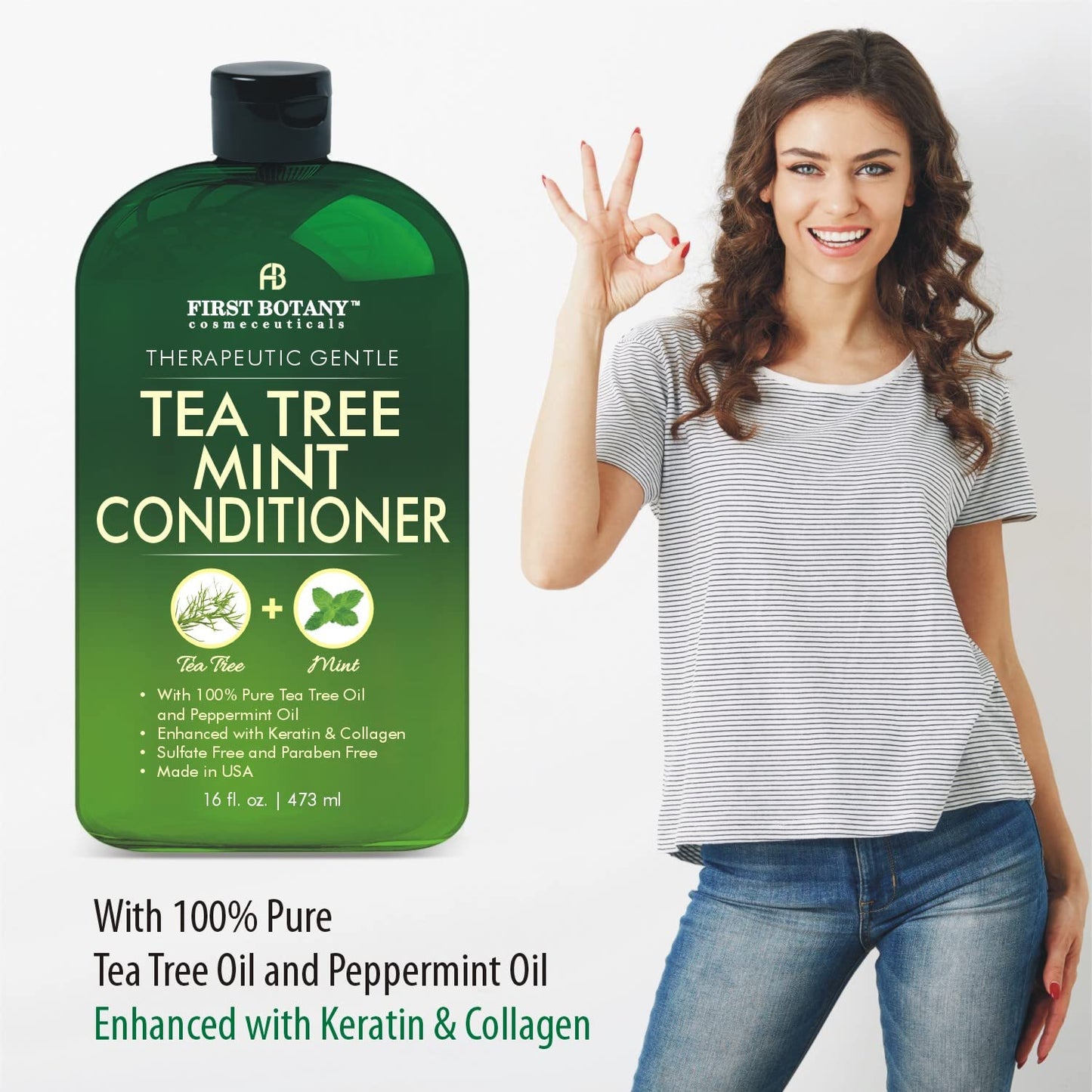 First Botany Tea Tree Mint Shampoo & Conditioner Set – With Peppermint Oil – Fights Dandruff, Hair Loss & Itchy Scalp – Sulfate Free, 16 Fl Oz x 2