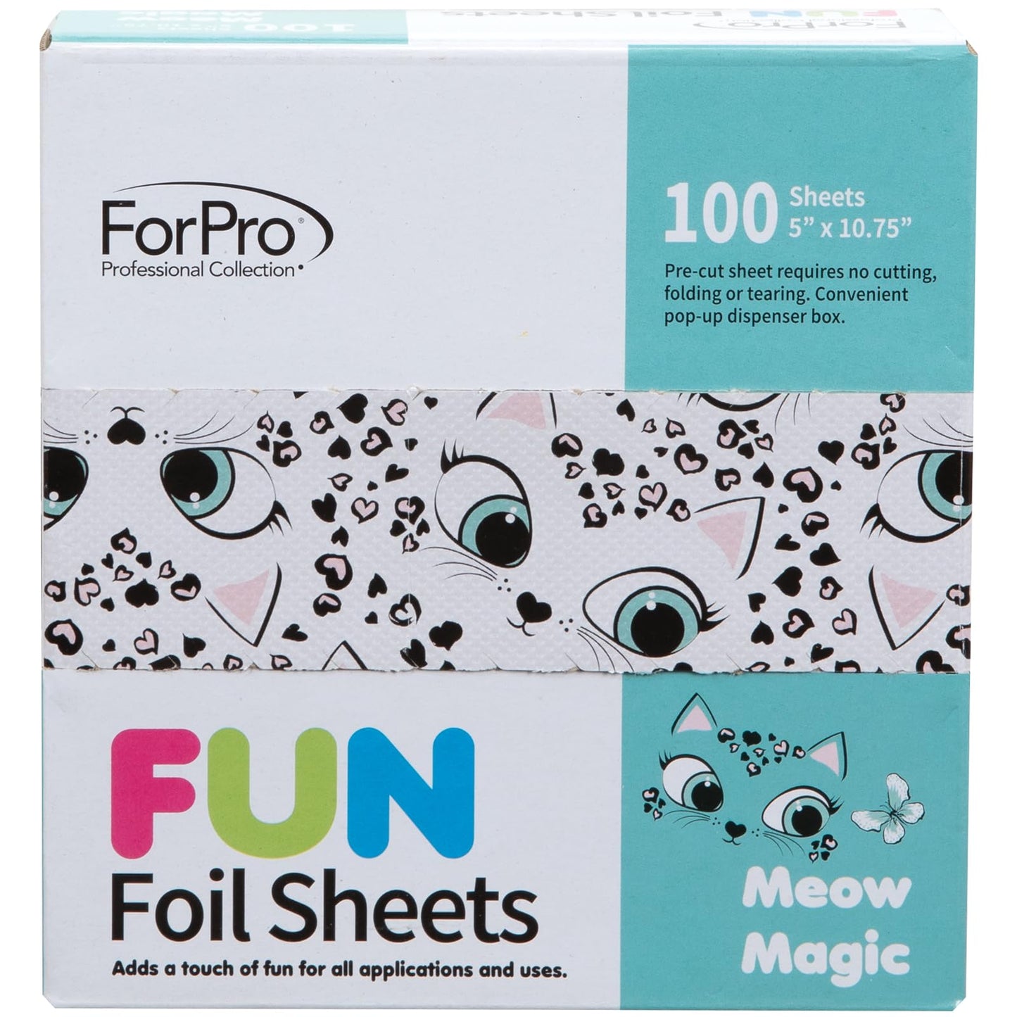 ForPro FUN Meow Magic 5" Pop-Up Foil Sheets, Aluminum Hair Foils for Coloring & Highlights, Food Safe, Easy Dispenser, 5"x10.75", 100 Ct
