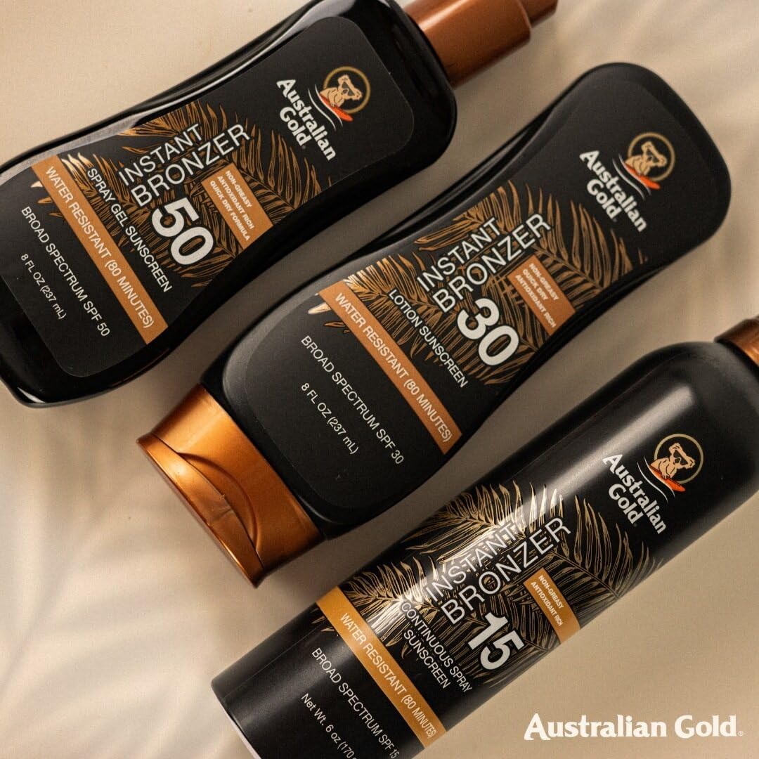 Australian Gold SPF 30 Spray Gel Sunscreen with Instant Bronzer, 8oz - Hydrating, Water Resistant, Non-Greasy, Oxybenzone & Cruelty Free