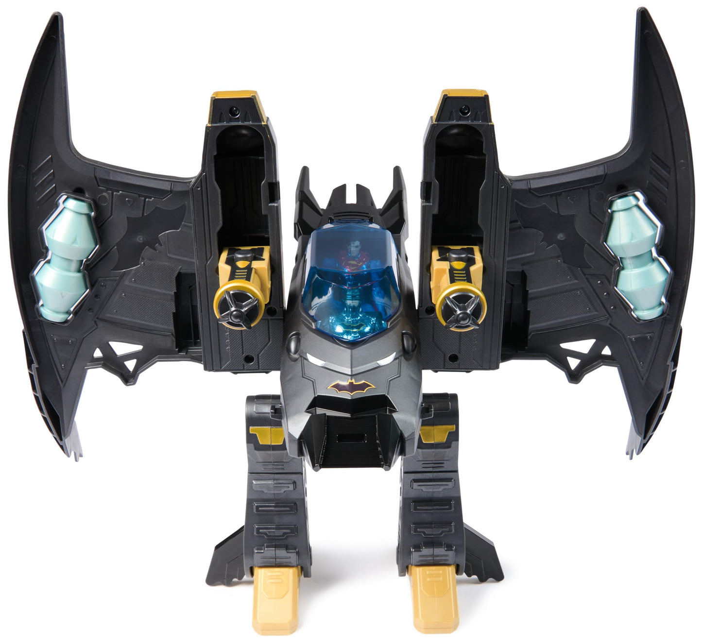 DC Comics Metal Force Batwing 2-in-1 Transforming Playset with Batman & Superman Figures, Projectiles & Character Cards for Kids 4+