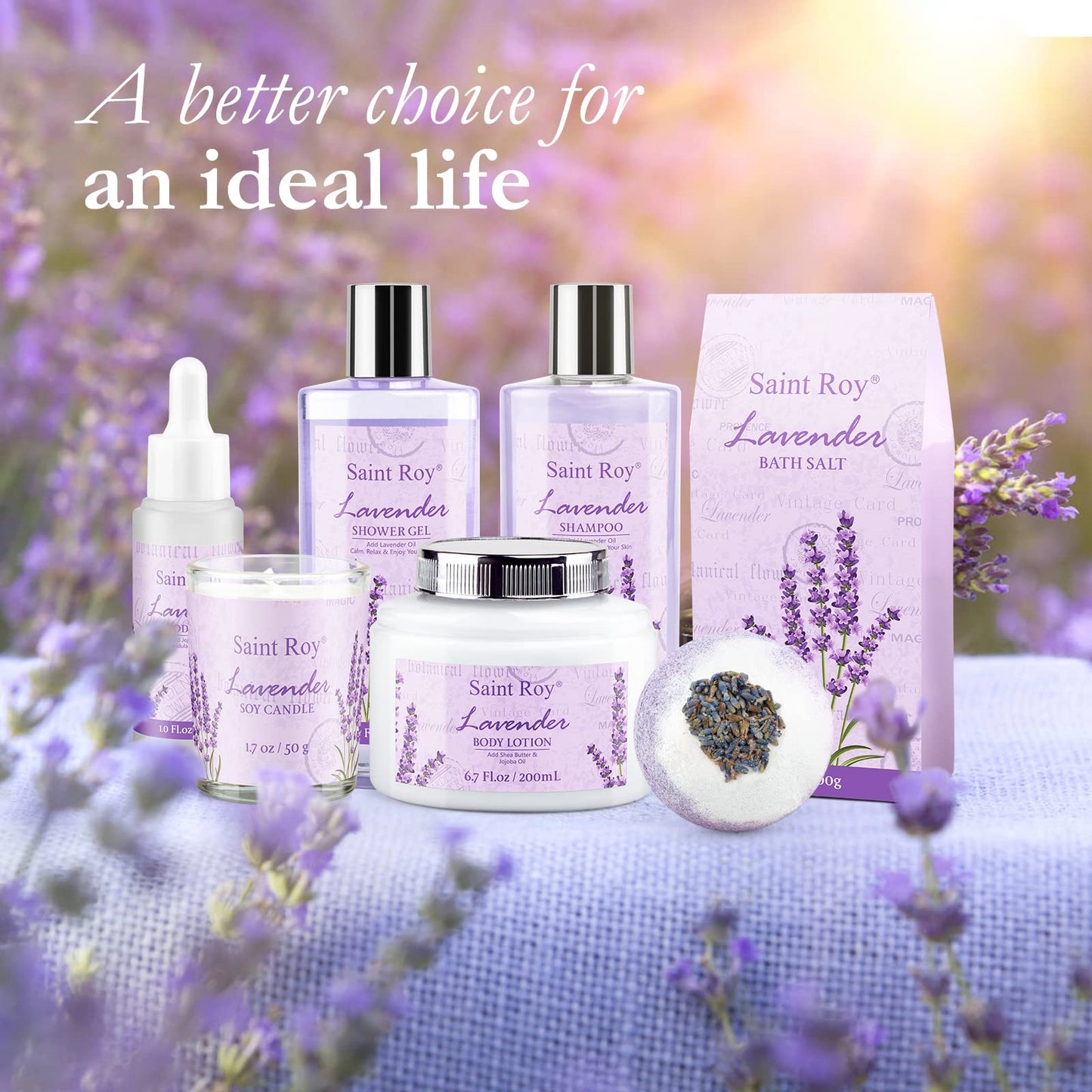 Lavender Spa Gift Basket for Women – Bath Set with Shower Gel, Home Spa Kit, Relaxing Gifts for Mom, Christmas & Mother's Day