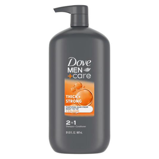 Dove Men+Care 2-in-1 Shampoo + Conditioner Thick + Strong for Fortifying Hair from Root to Tip, with Calcium, 31 oz