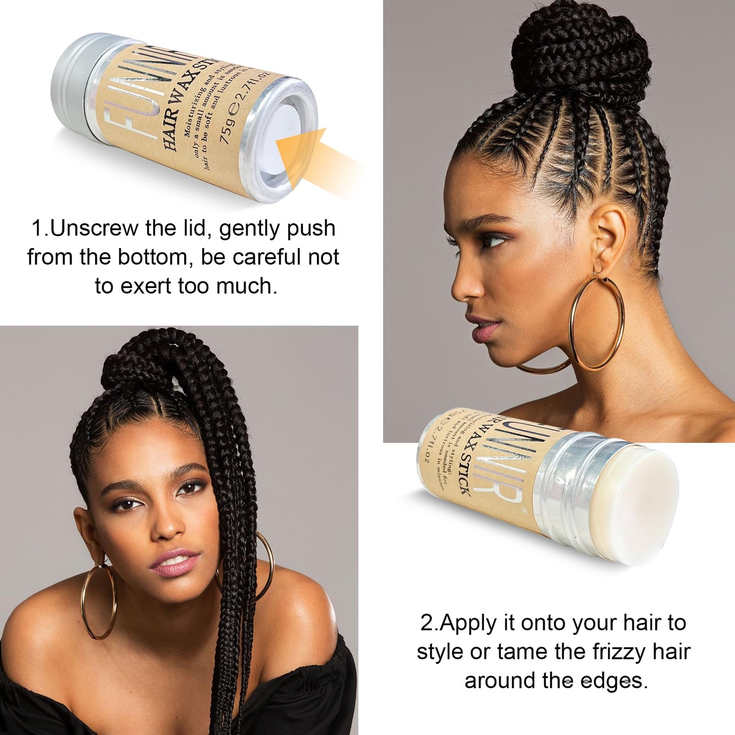 FUNNIR Hair Wax Stick for Slick, Frizzy Hair and Edge Control,Bun Maker & Styling Waxes for Kids & Women & Men
