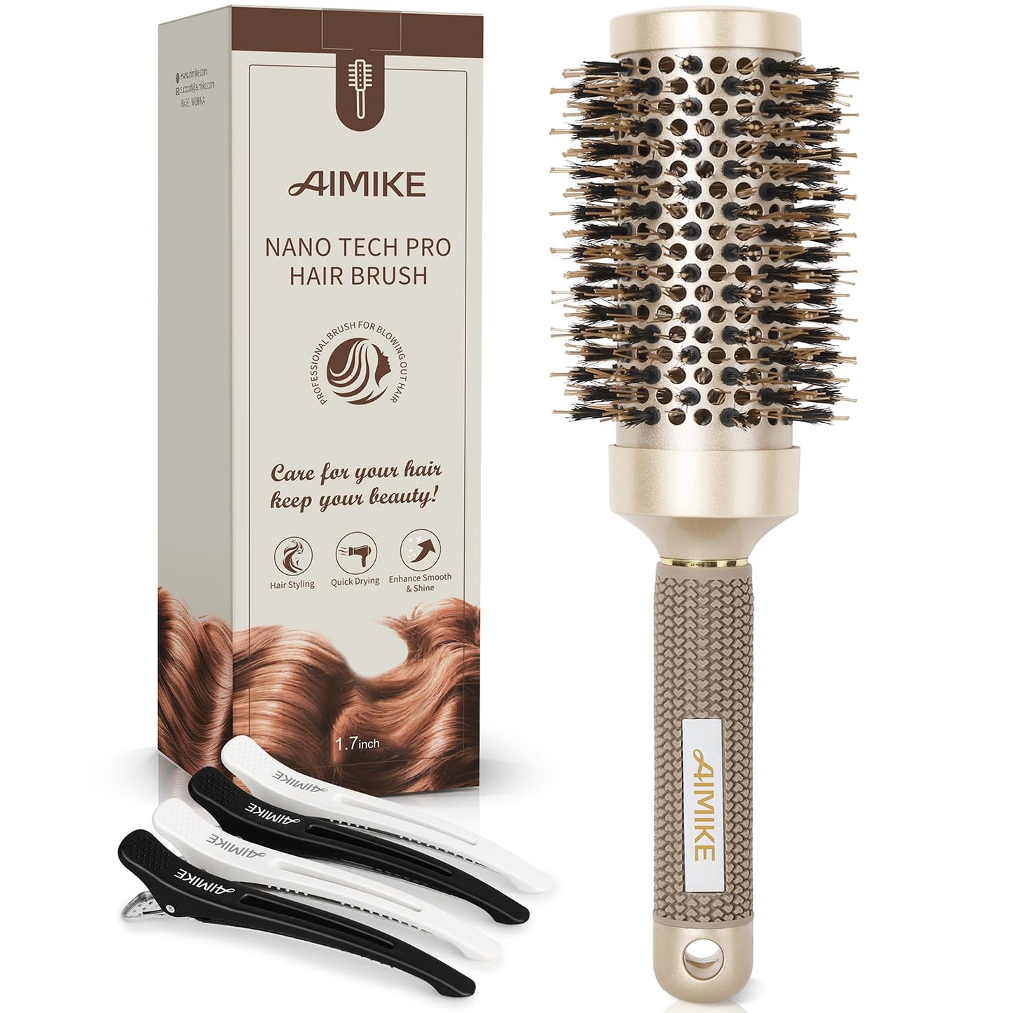 AIMIKE 2.9" Round Brush for Blowouts – Nano Thermal Ceramic & Ionic Hair Brush with Boar Bristles for Blow Drying, Curling & Smooth Shine