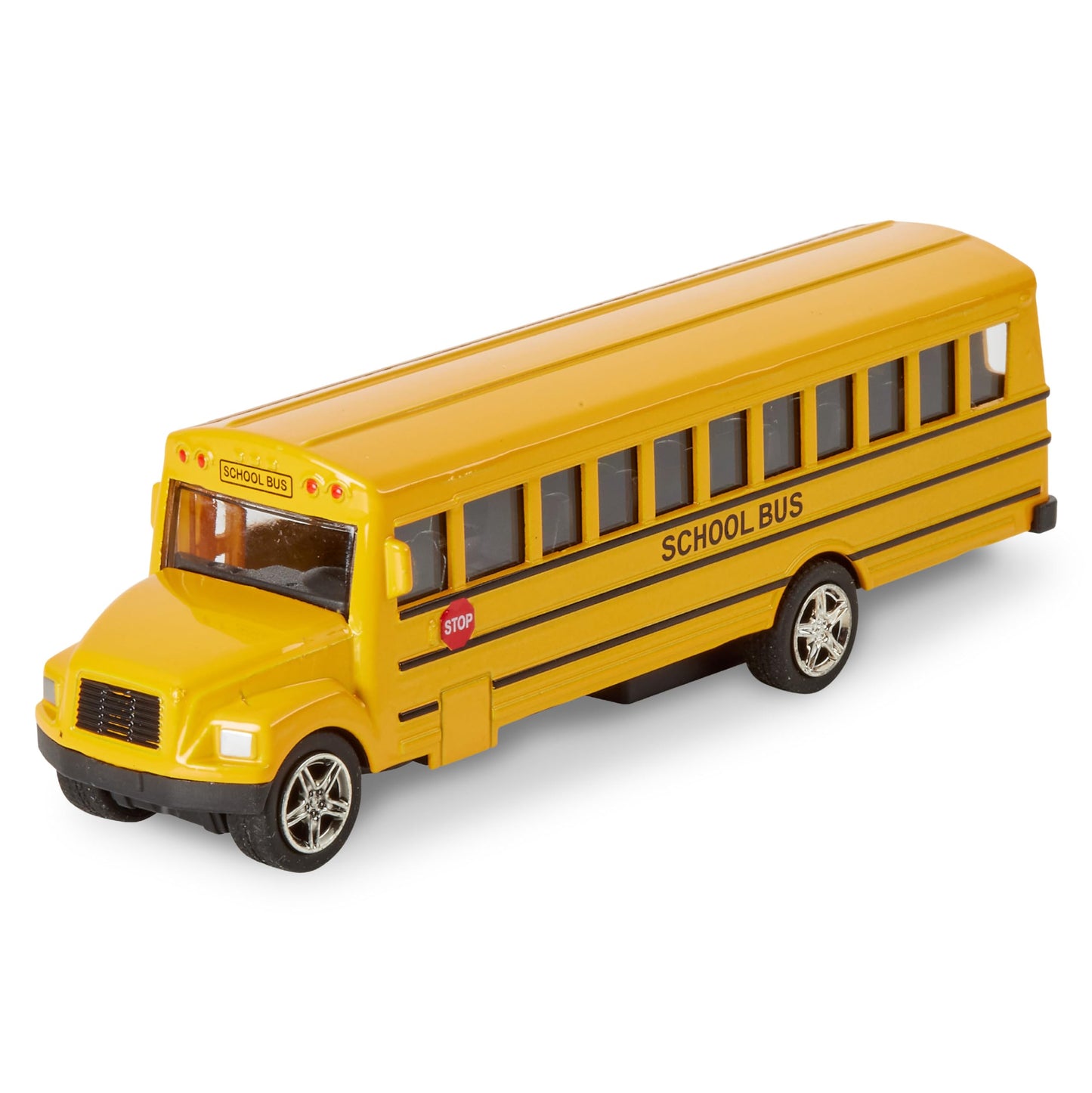 Playbees 6-Inch Long-Nose School Bus Die-Cast Toy Car with Pullback Action, Opening Doors & Realistic Design – Gift for Boys & Girls
