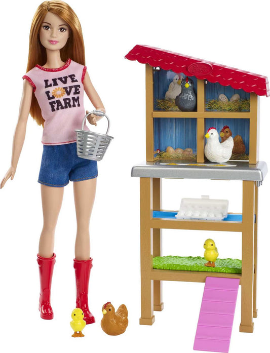 Barbie Chicken Farmer Doll & Playset with Henhouse, 3 Chickens, 2 Chicks & Accessories, Red-Haired Doll, Career Toy for Kids Ages 3-7 (Amazon Exclusive)
