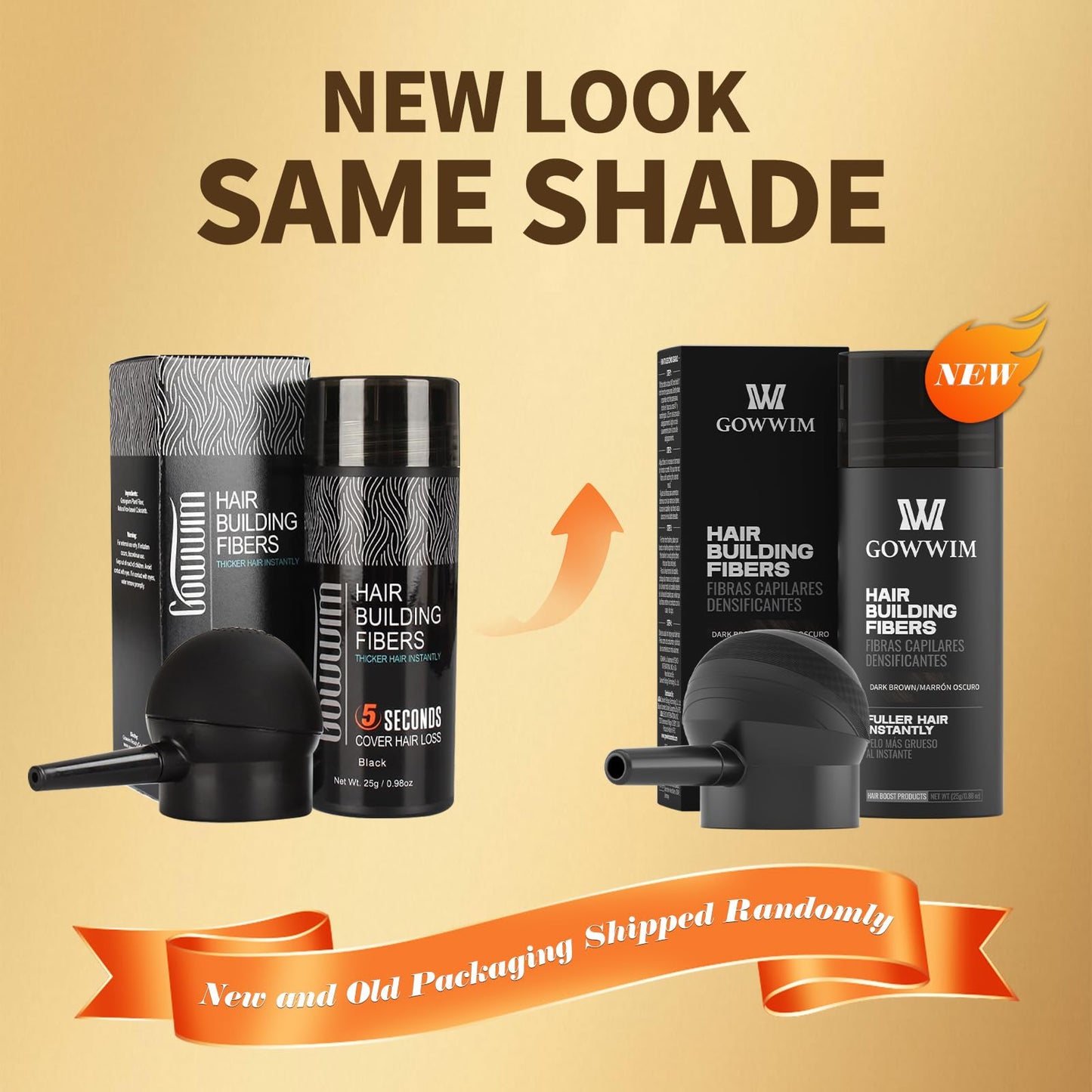 gowwim Hair Thickening Fibers 2-in-1 Kit Keratin Building Fibers, Spray Applicator & Hold Spray - Instantly Volumize Sparse Areas (Black)