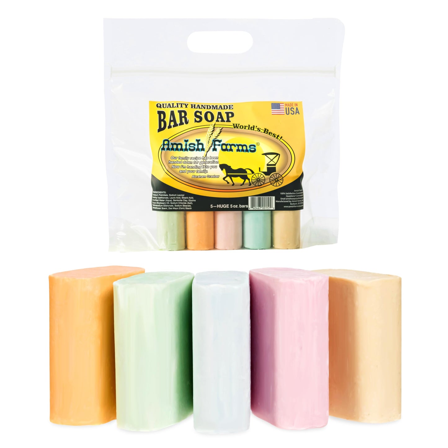 Amish Farms Bentonite Clay Soap Bar – 5-Pack, Vegan, Moisturizing, Sensitive Skin, Face & Body, Clean Scent, Made in USA, 5oz Each