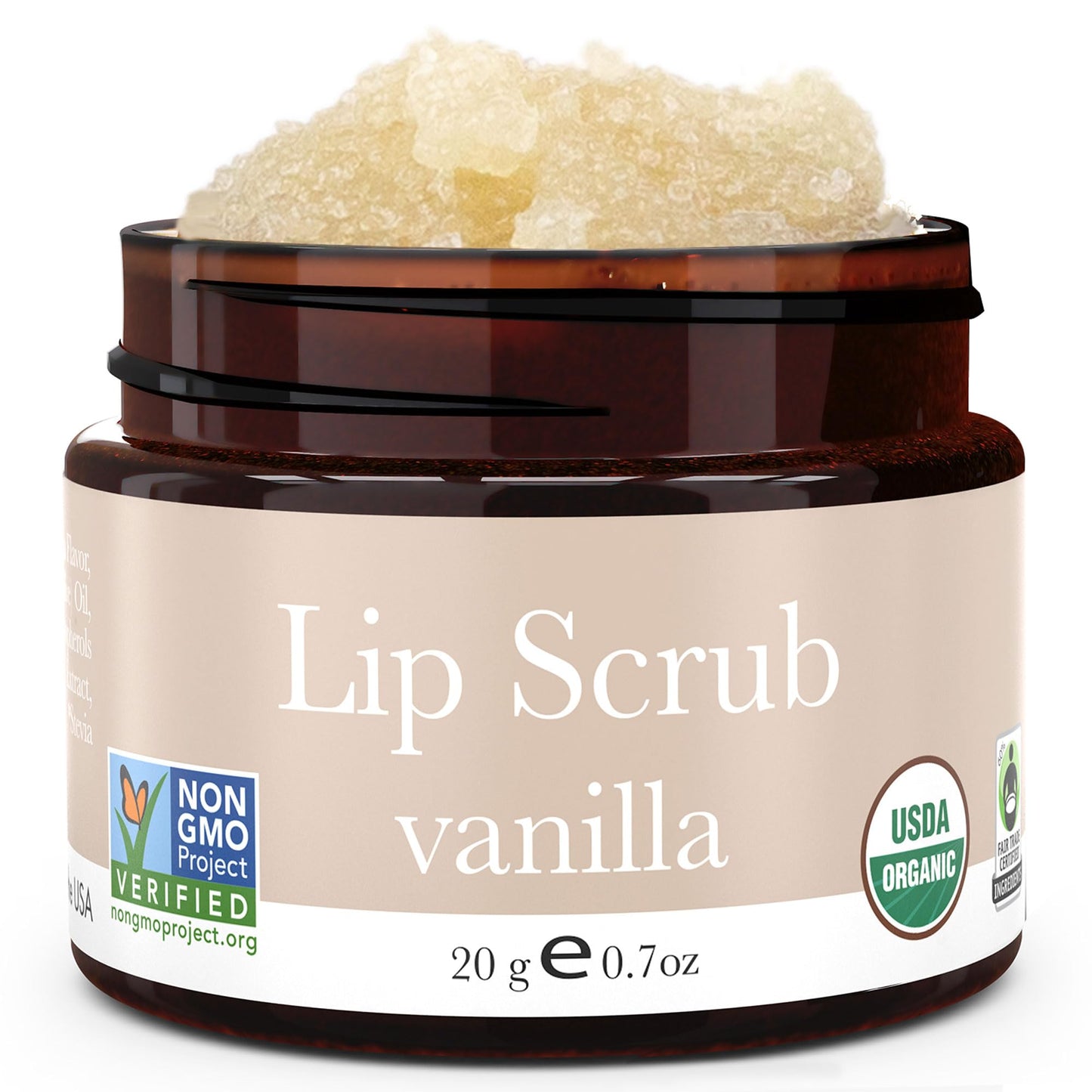 USDA Organic Vanilla Lip Scrub – Moisturizing Sugar Exfoliator for Dry Lips, Smooth Lips, Natural Ingredients, USA Made, Gift Size
