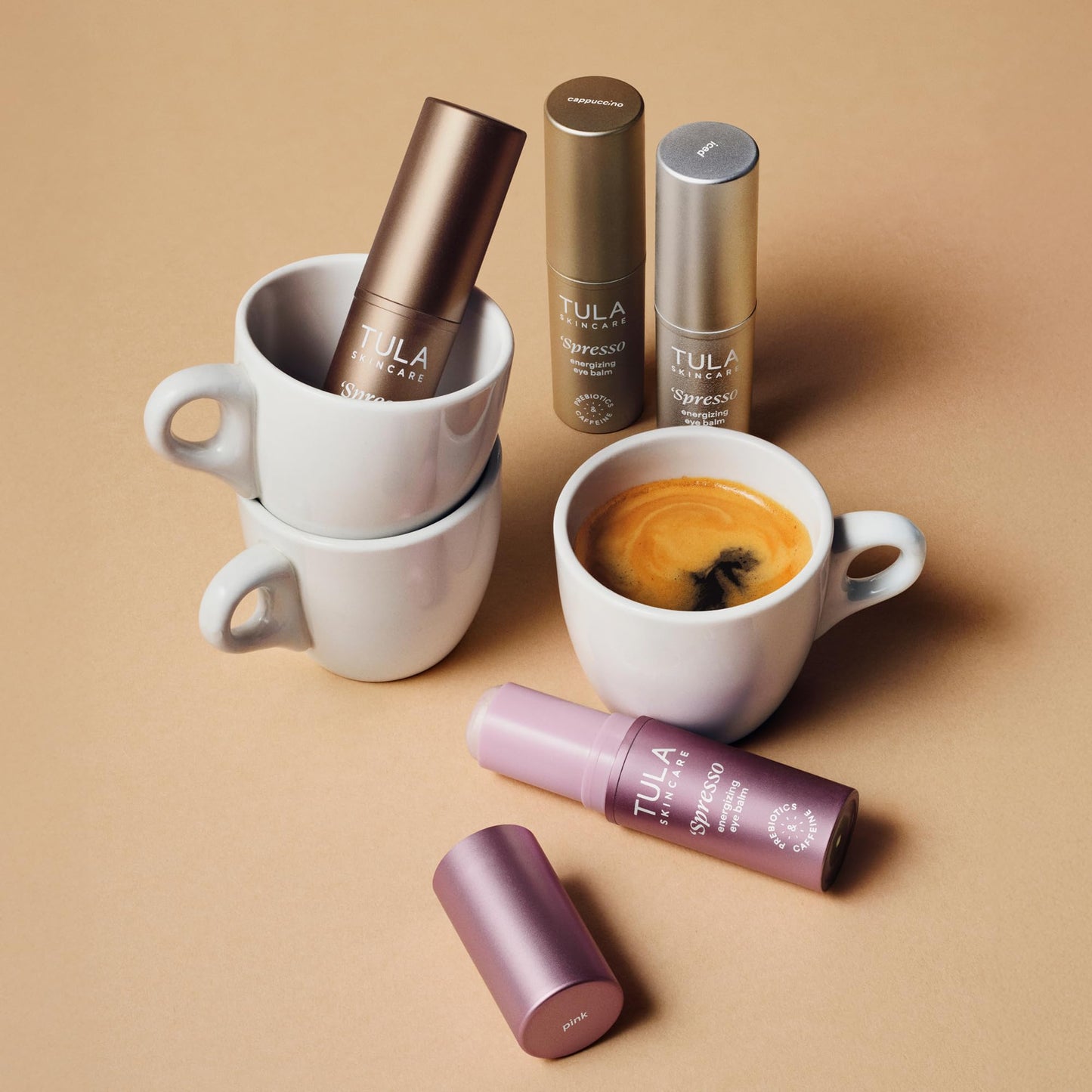 TULA Skin Care Spresso Eye Balm - Energizing, Hydrating Caffeine Treatment for Dark Circles, Gold Glow, Portable 0.35 oz