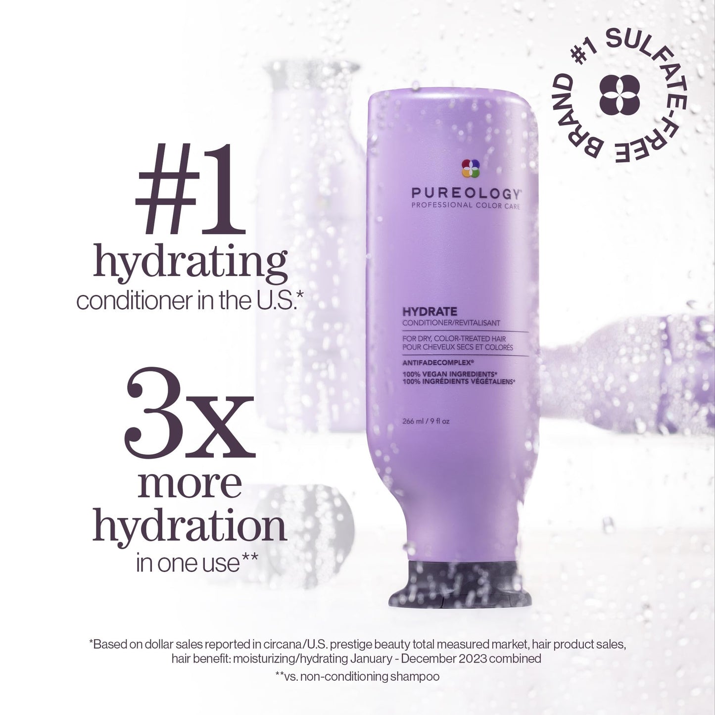 Pureology Hydrate Conditioner - For Dry or Color Treated Hair, Nourishing Conditioner to Restore Moisture and Seal in Hydration, Vegan, 9 Fl Oz