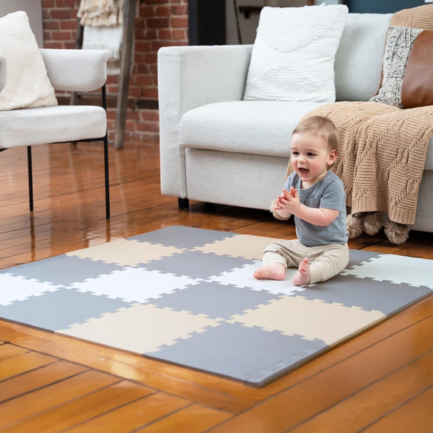 MioTetto Foam Floor Tiles for Kids – Non-Toxic Soft Play Mat for Babies 6-12 Months, Interlocking Tiles Fit 50x50 Playpen, Safe for Crawling