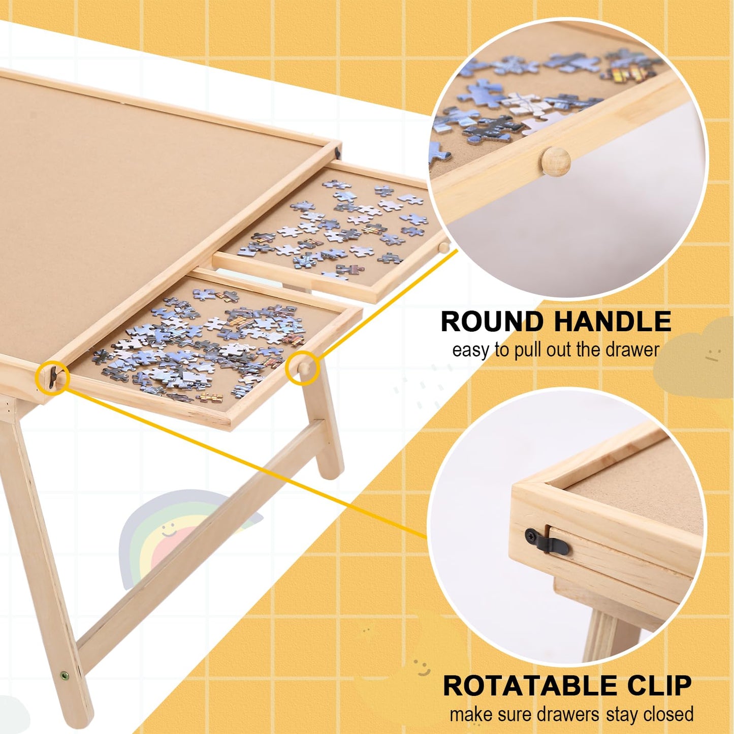 Yacona 1500-Piece Jigsaw Puzzle Board 34.3"x26.5" with 4 Drawers, Cover & Folding Legs – Portable Table for Teens & Adults, No Setup Needed