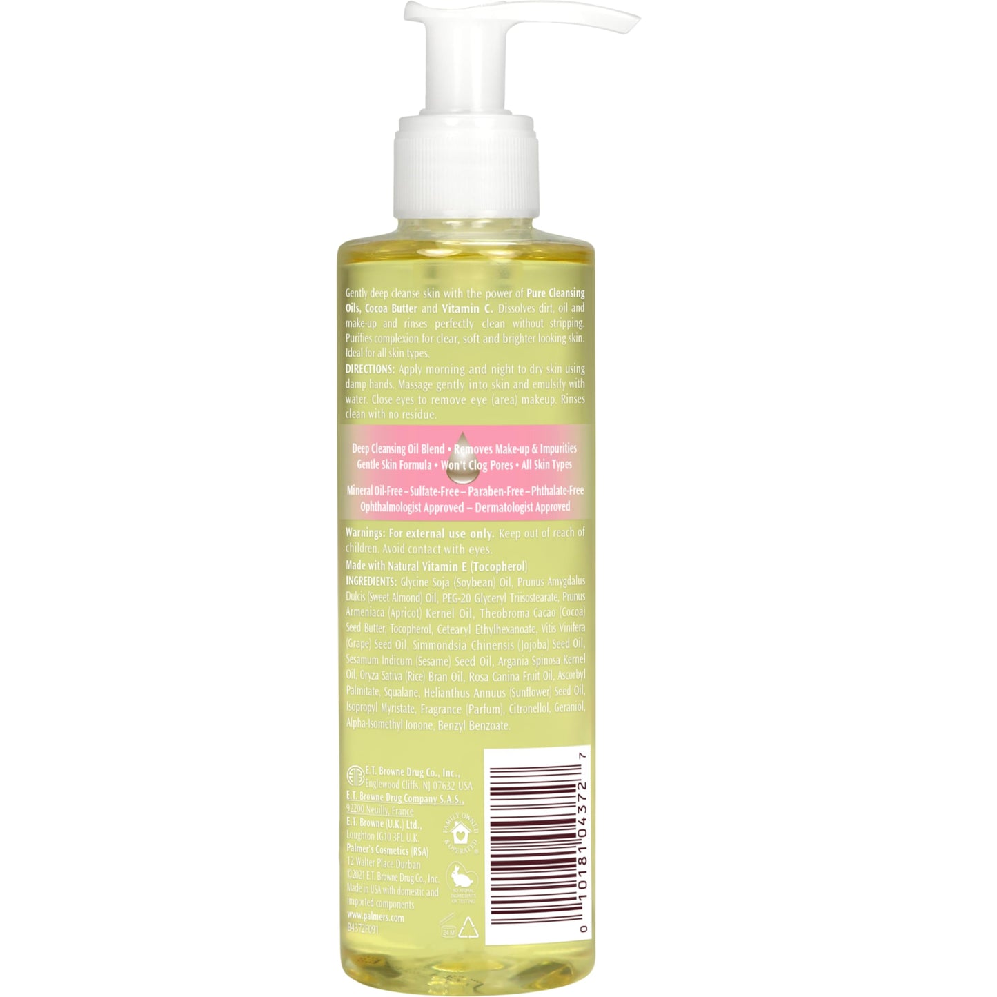 Palmer's Cocoa Butter Formula Skin Therapy Cleansing Oil, Gentle Makeup Remover with Rosehip Oil and Vitamin C, 6.5 Ounce