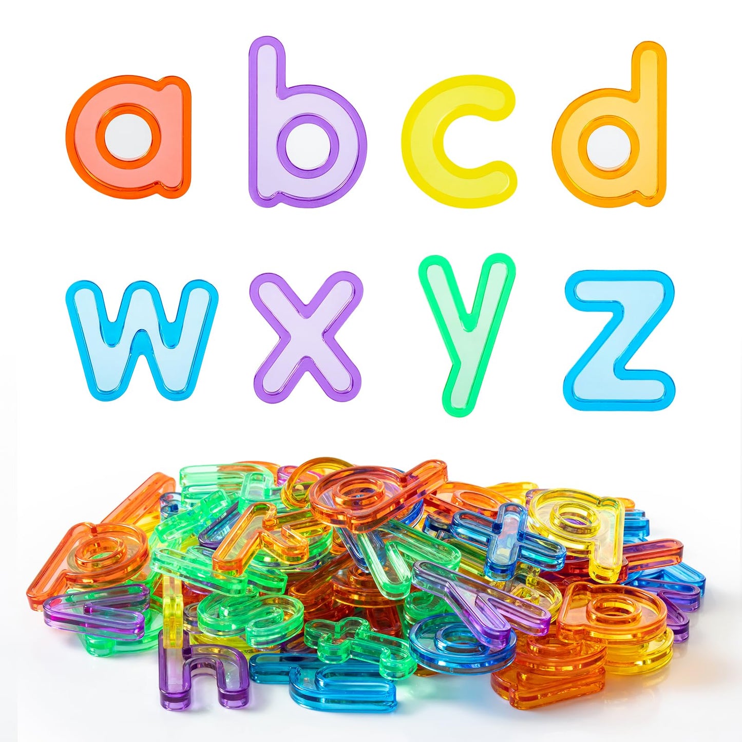 PreTrans 78 Pcs Plastic Alphabet Letters for Kids – 3 Sets of Translucent Lowercase Letters for Light Table & Box Learning Fun