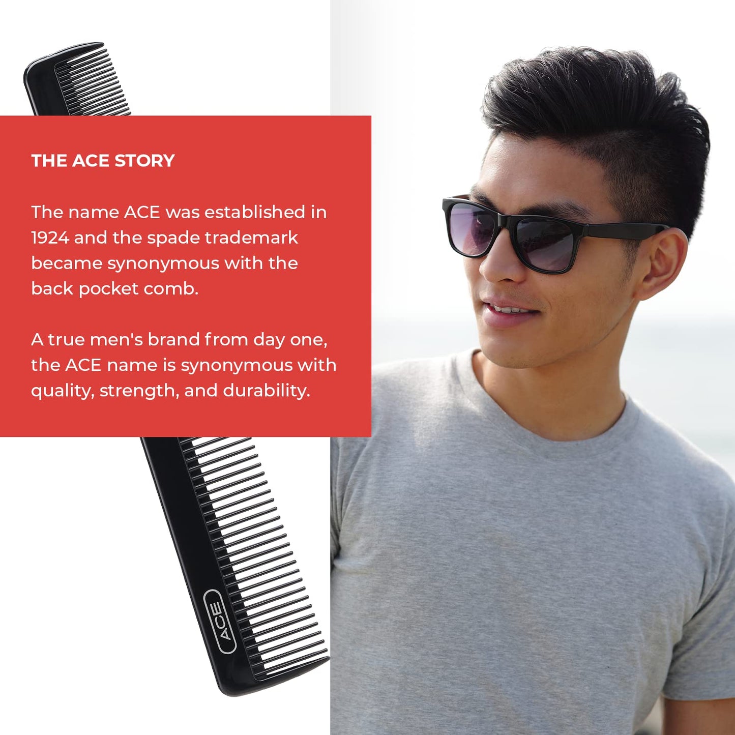 GOODY ACE ACE All Purpose Hair Comb - 7 Inch, Black - Great for All Hair Types - Fine Comb Teeth for Thin to Medium Hair,61286, 1 Count (Pack of 1)