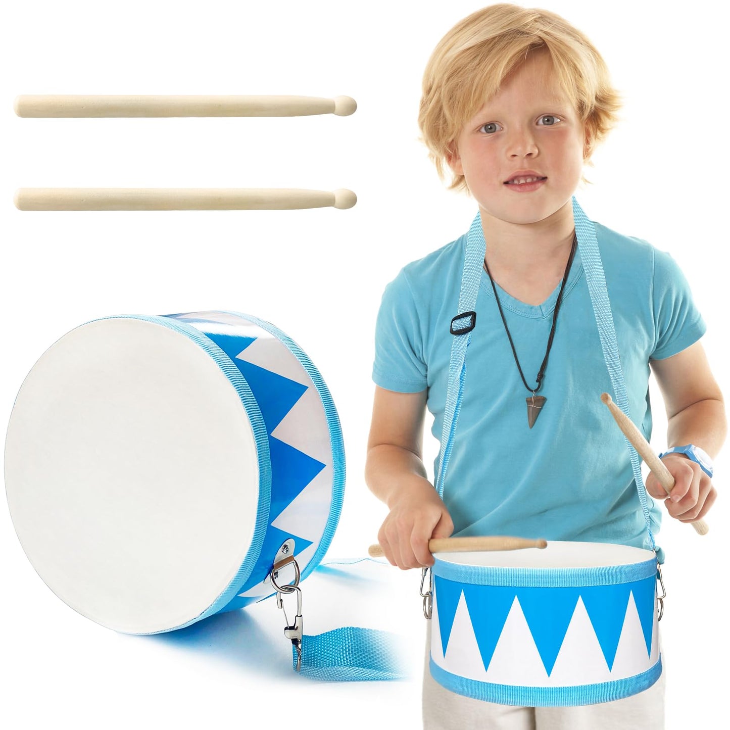 Kids 8" Wooden Drum Set with Adjustable Strap & 2 Drumsticks – Educational Musical Toy for Toddlers, Boys & Girls, Sensory Fun