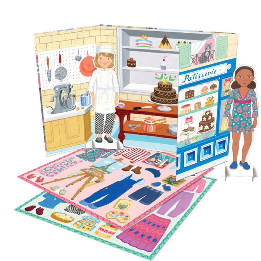eeBoo Baker & Painter Paper Dolls Set – Reusable, Heavy-Duty Board, 2-Sided Stand-Up Scene, Creative Play for Kids 5+
