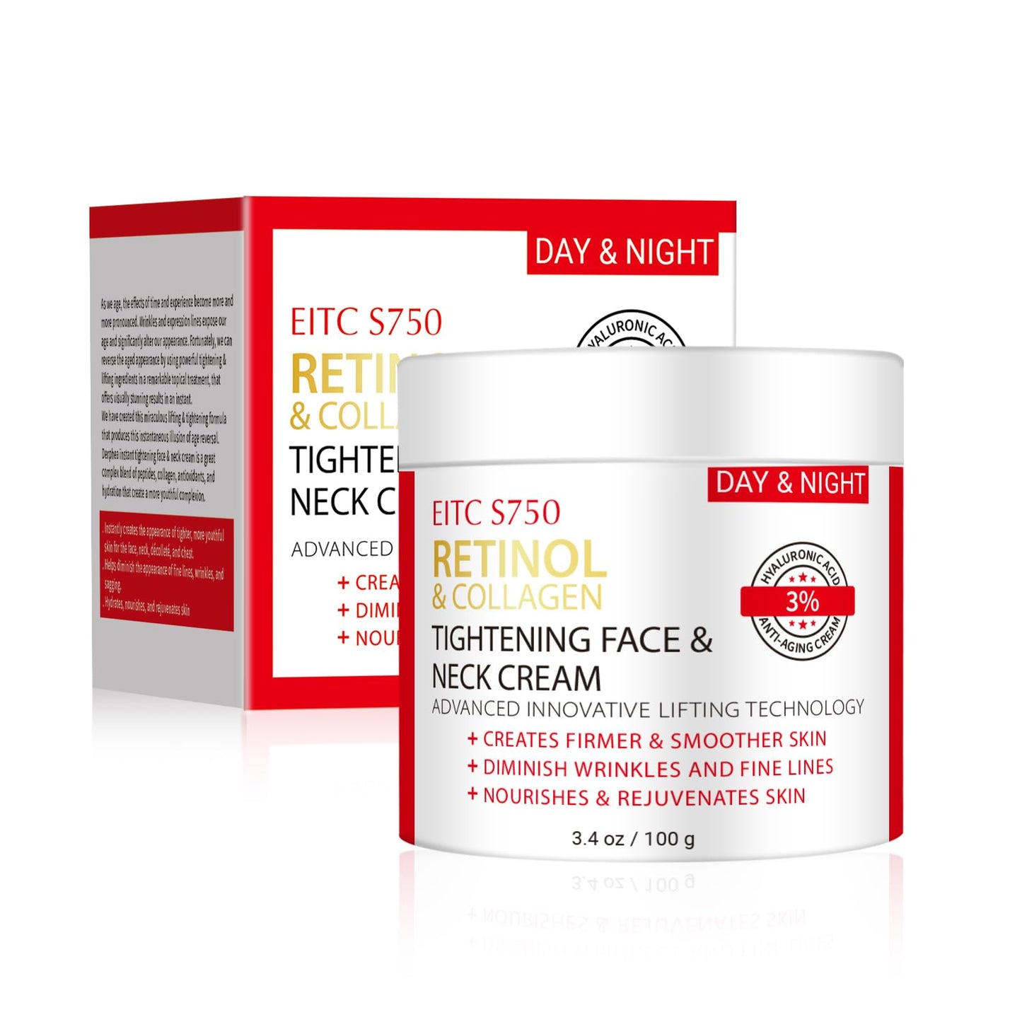 Retinol Face & Neck Cream – Anti-Aging, Firming & Tightening with Collagen & Hyaluronic Acid, Instant Lift & Wrinkle Repair, 3.4 fl. oz