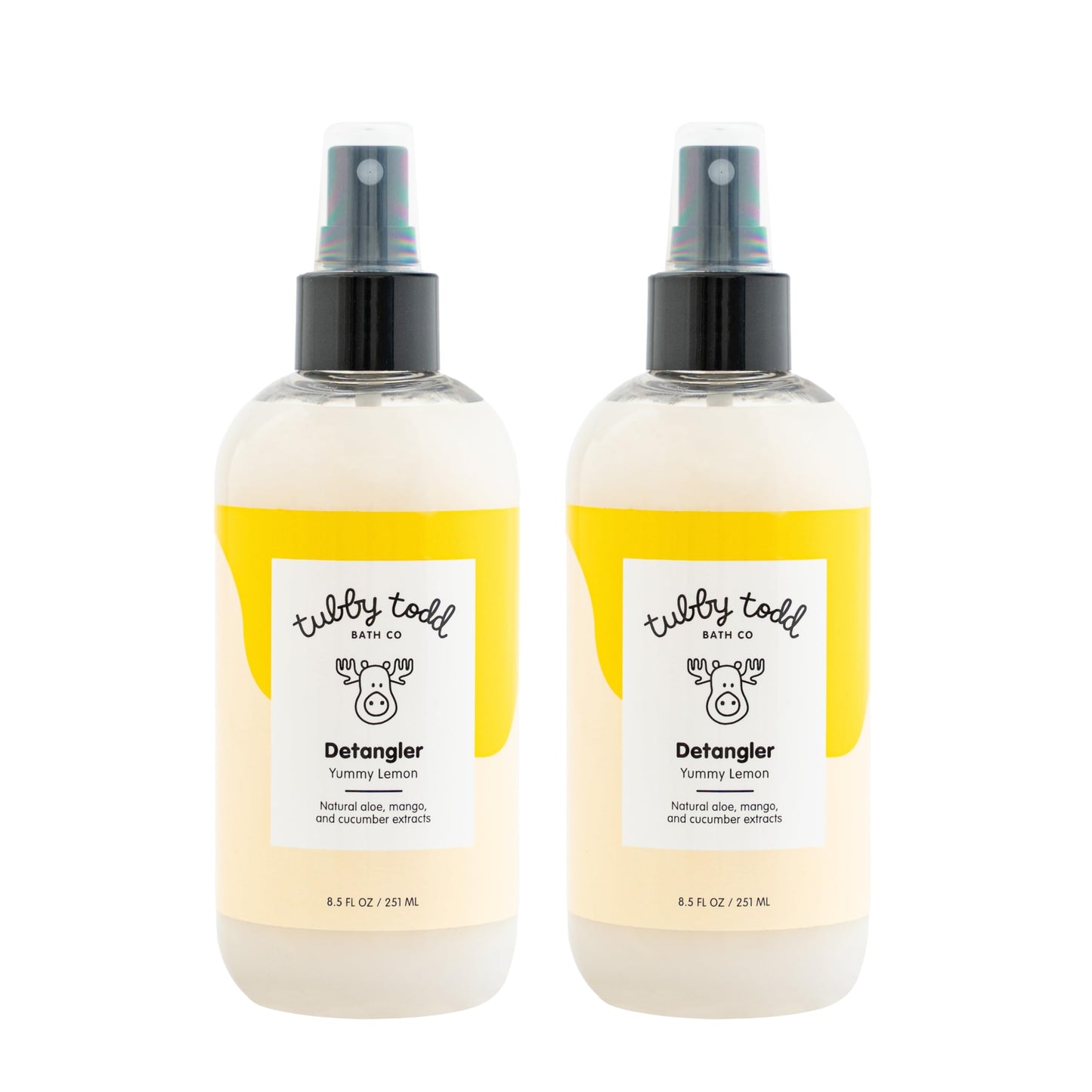 TUBBY TODD Kids Hair Detangler Spray 2 Pack (8.5oz Each) – Lemon Crème | Gentle, Moisturizing Detangling Spray with Baobab & Coconut Oil