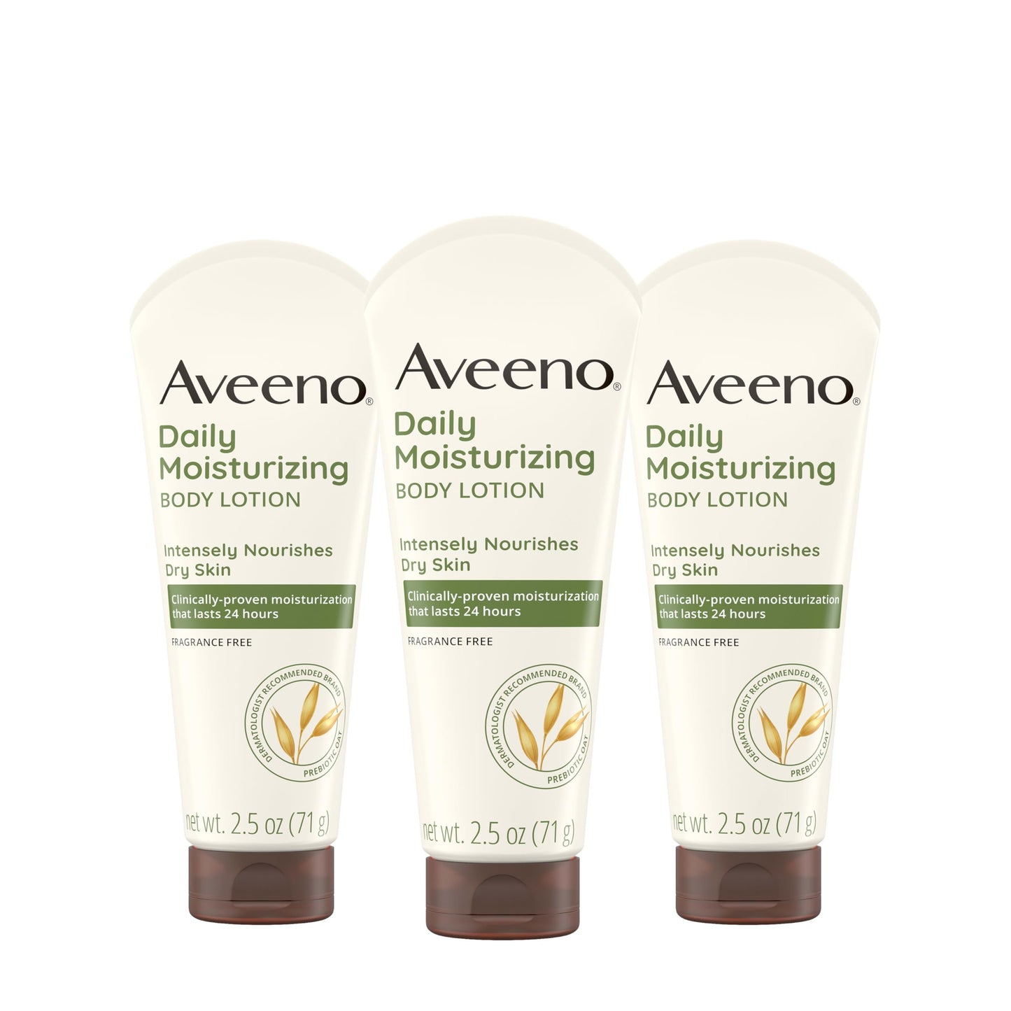 Aveeno Daily Moisturizing Body Lotion, Prebiotic Oat Formula for Dry Skin, Fragrance-Free, Non-Comedogenic, Travel Size 2.5 fl oz, 3 Pack