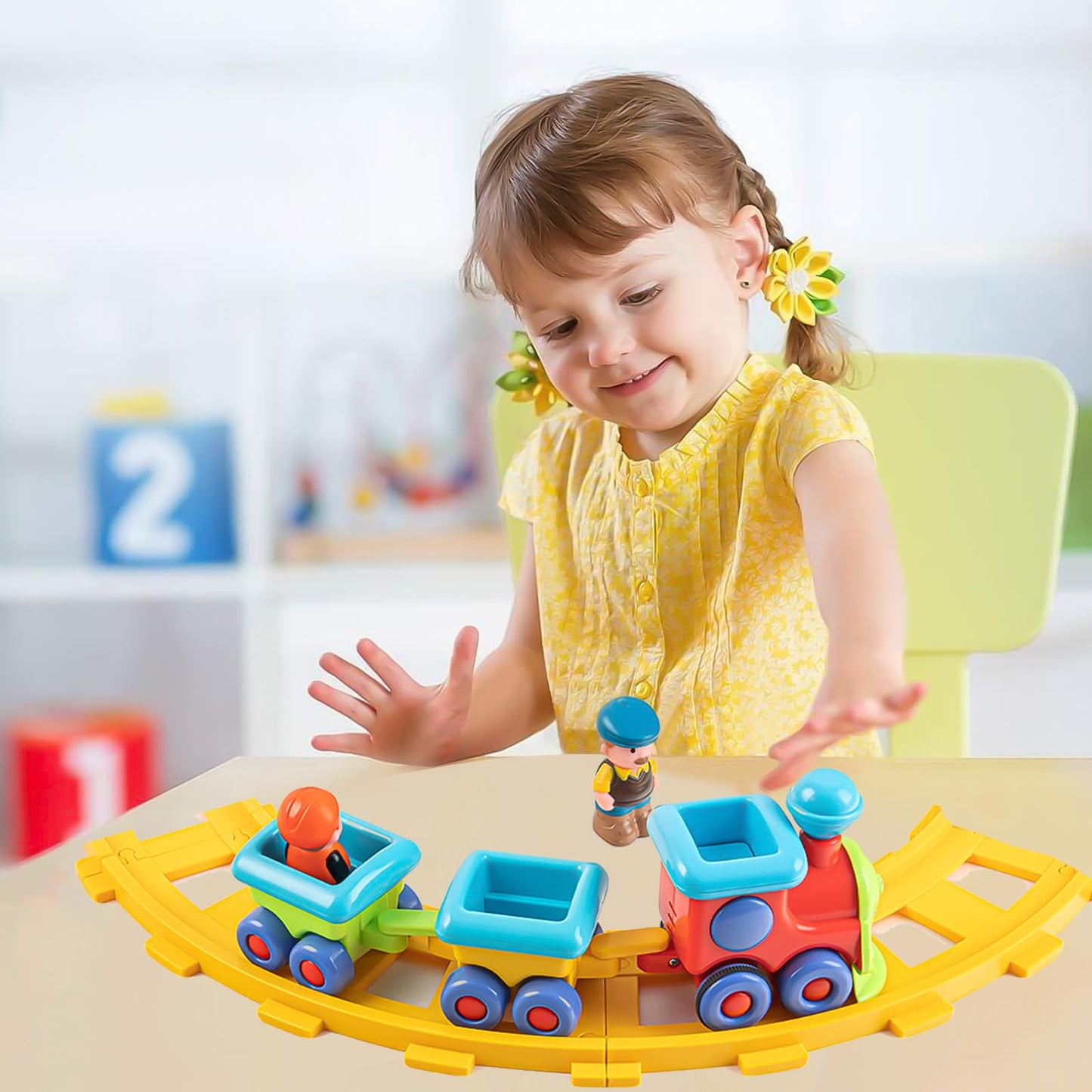 Auspint Musical Electric Toy Train Set with Tracks, Lights & Sounds | Fun Train Playset for Kids Ages 12-18 Months, 2 3 4 Year Old Birthday Gift