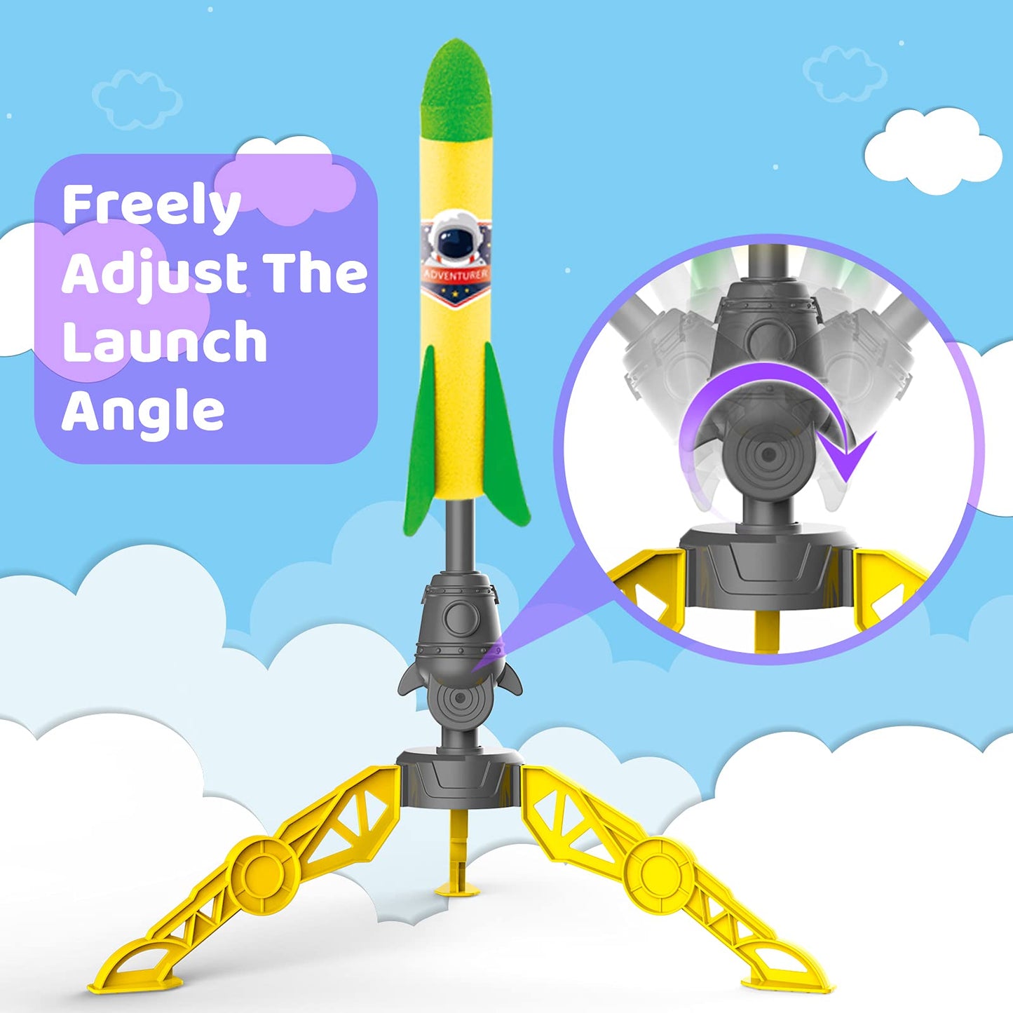 V-Opitos 2-Pack Rocket Launchers Toy for Kids 3-8 Years with 8 Colorful Foam Rockets – Outdoor Fun, Birthday & Christmas Gift