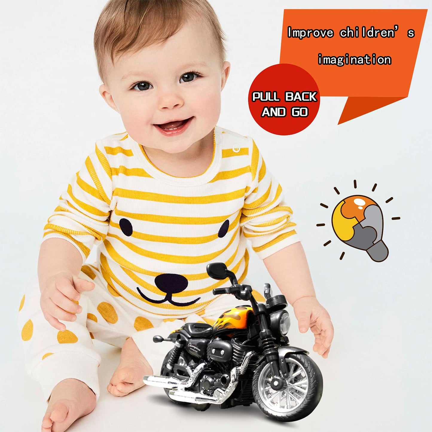 CYYSFIVQZ 1:14 Die-Cast Pullback Motorcycle Toy with Lights & Sounds, Friction Powered, Gift for Kids 3+ – Black, Birthday & Christmas