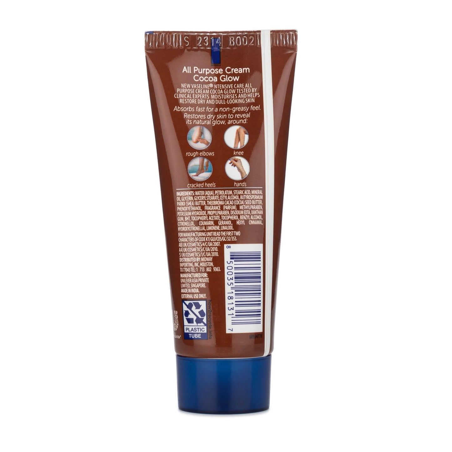 Vaseline All Purpose Cream Cocoa Glow, with Pure Cocoa Butter, 4-Pack, 1.41 FL Oz Each, 4 Tubes