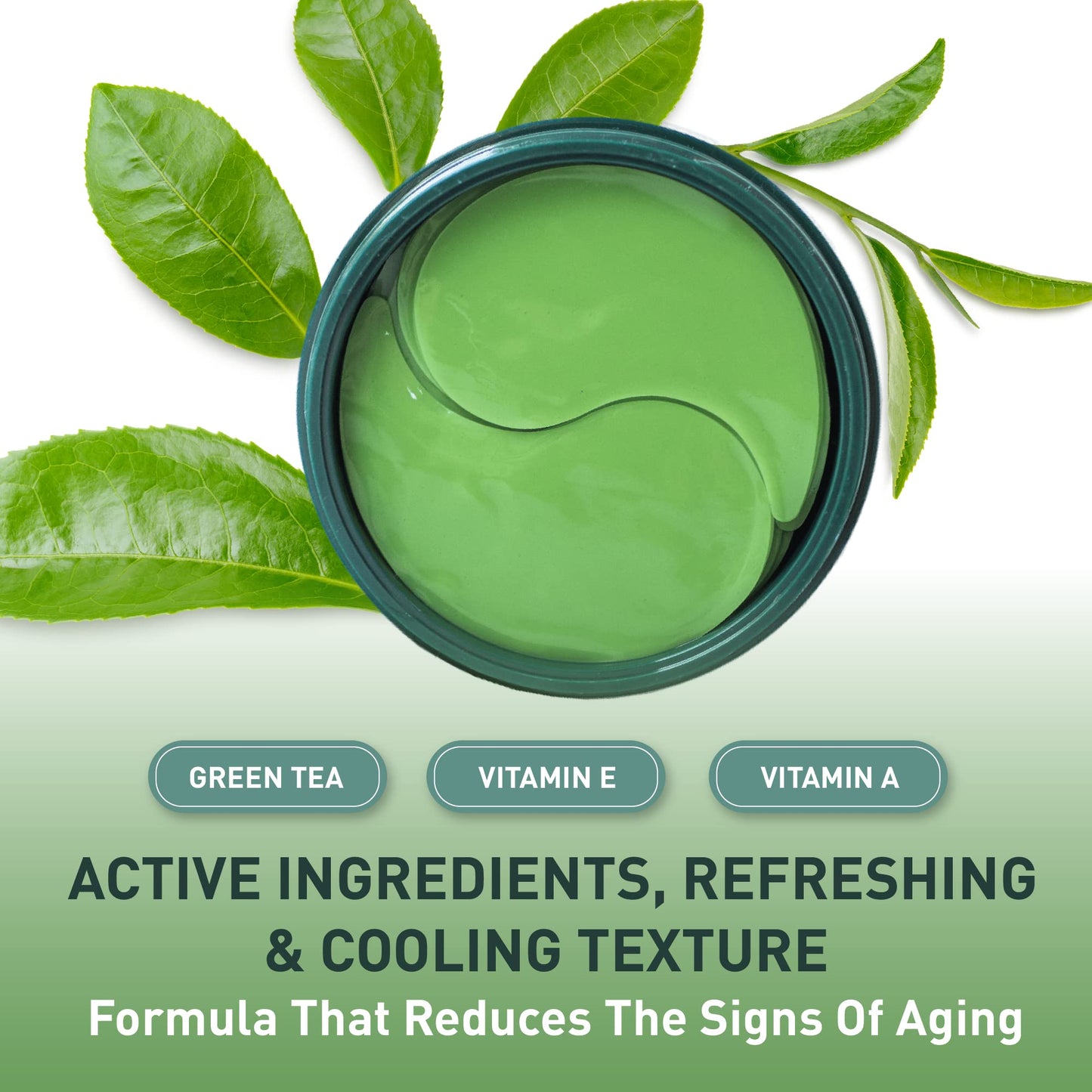 Green Tea Matcha Eye Mask, 30 Pairs Collagen Patches for Wrinkles, Fine Lines, Puffy Eyes & Under Eye Bags, Anti-Aging Gel Pads