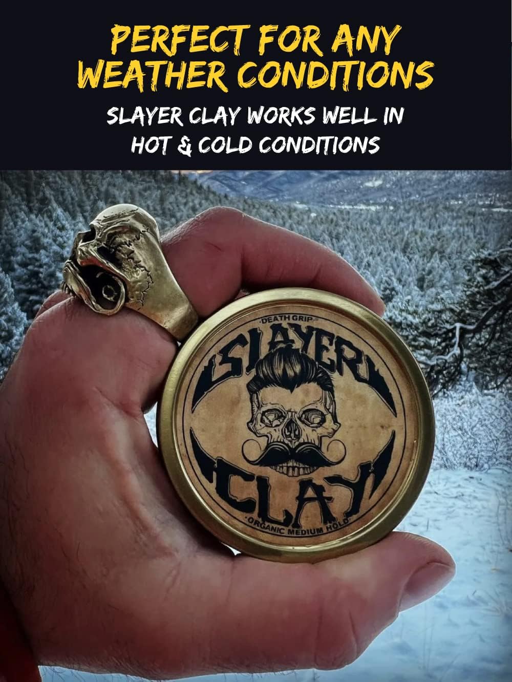 Death Grip Slayer Hair Clay for Men – Organic Medium Hold Styling Clay with Bentonite – Matte Finish, Non-Greasy, Anti-Dandruff, 2 Oz Tin