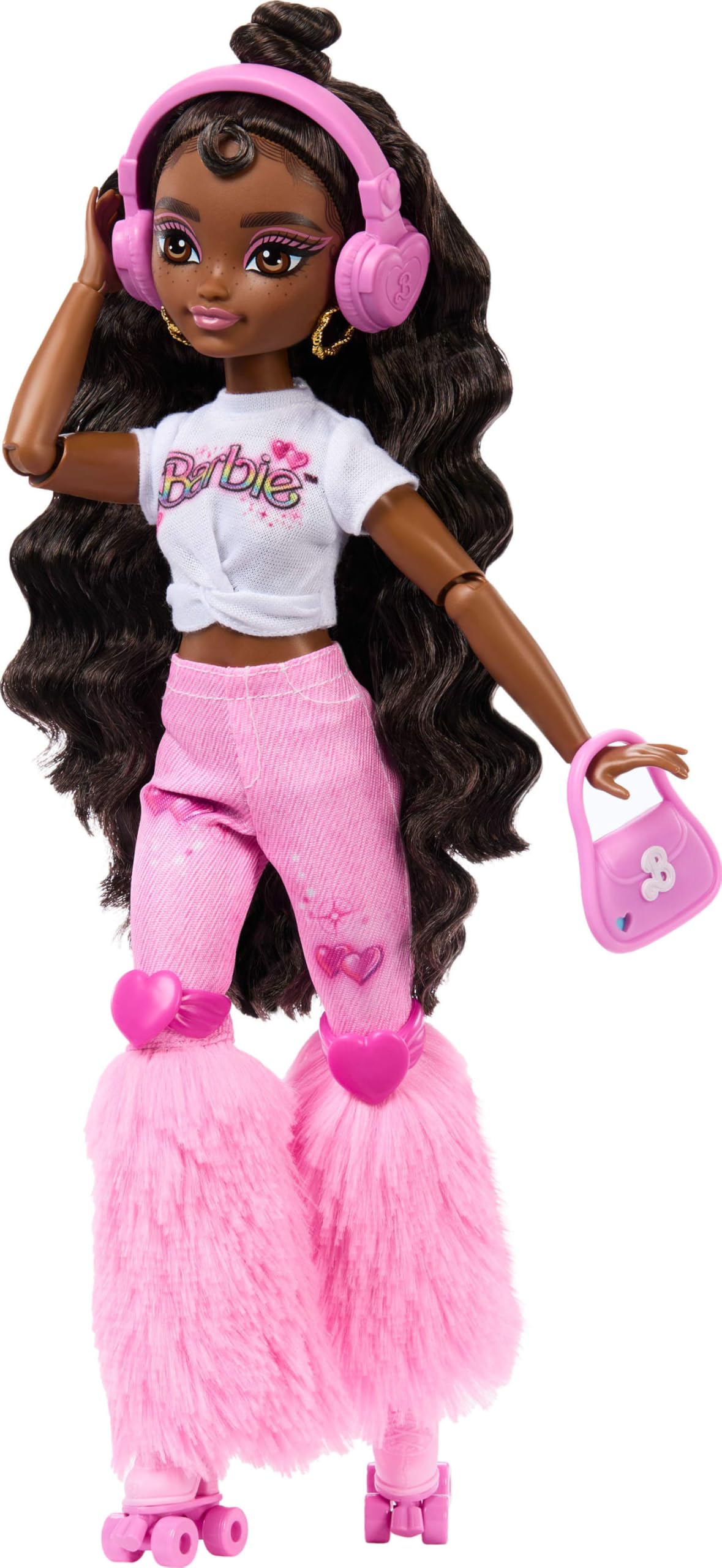 Barbie Dream Besties Doll and Accessories, Barbie Brooklyn” Posable Roller Skating Fashion Doll with Dark Brown Hair, 9 Music & Video Themed Pieces