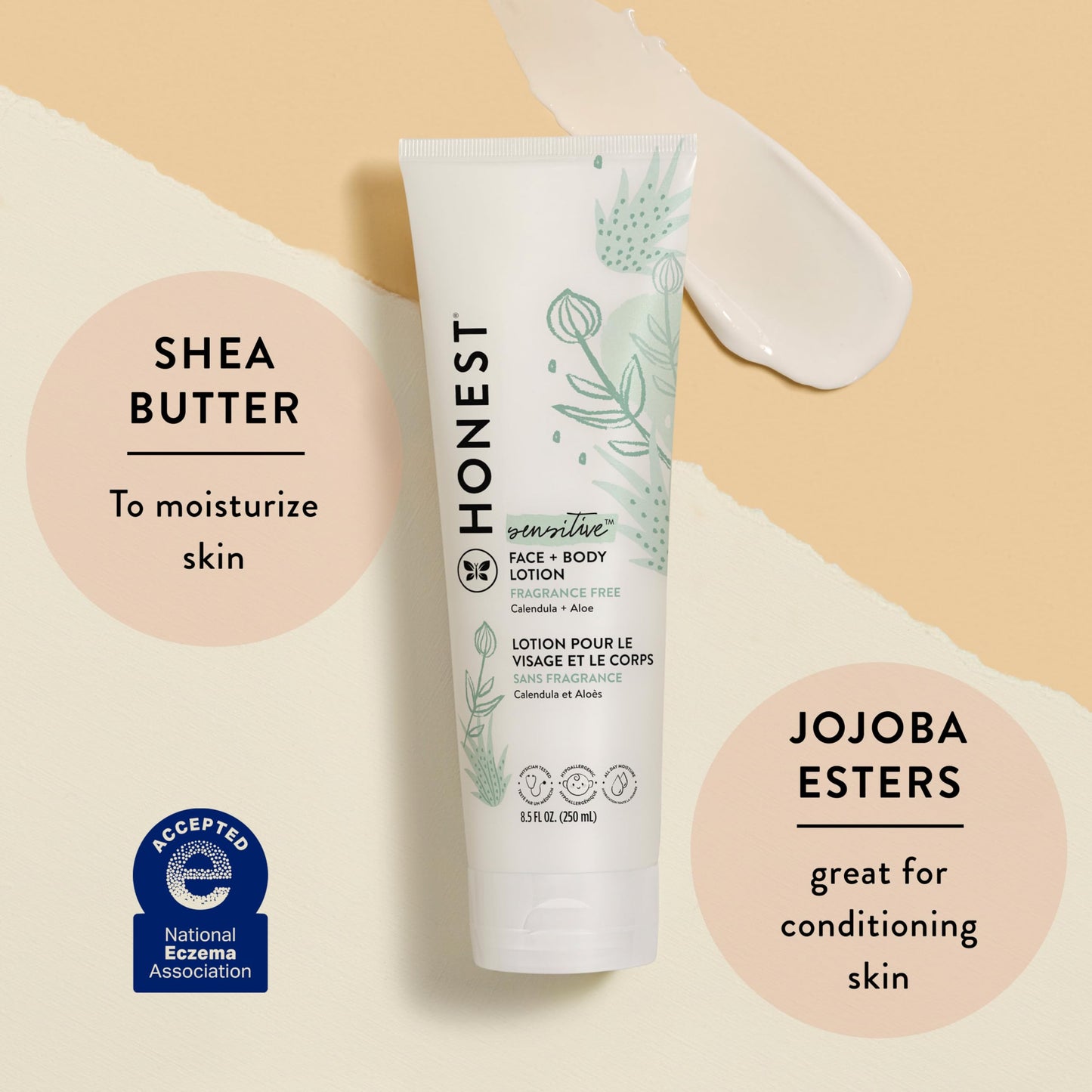 The Honest Company Hydrating Face + Body Lotion | Fast Absorbing, Naturally Derived, Hypoallergenic | Fragrance Free Sensitive, 8.5 fl oz