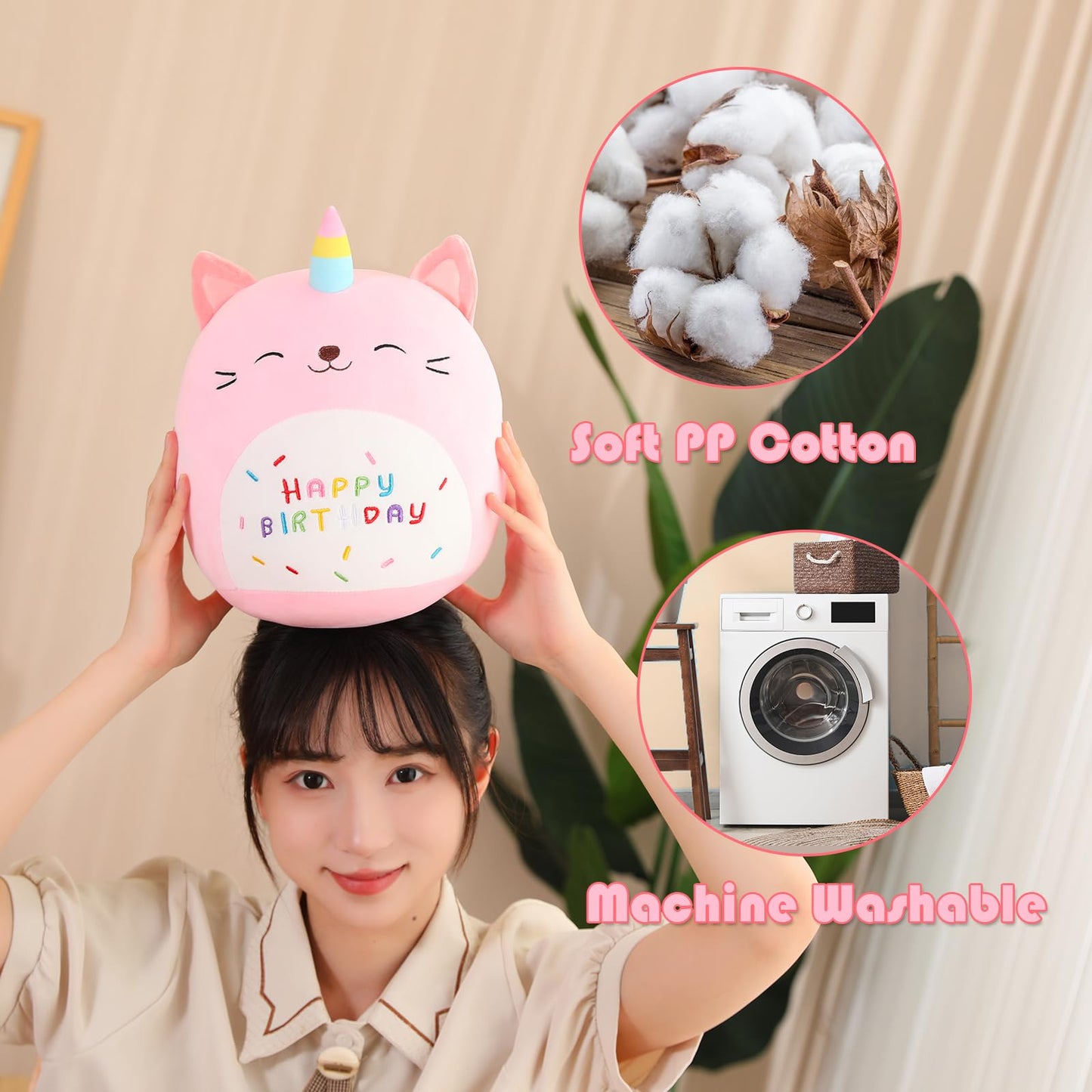 SQEQE Cat Plush Toy Unicorn Cat Stuffed Animal Cute Birthday Cat Plushies Pillow Soft Plushie Doll Gifts for Kid Decor(Pink Caticorn, 10 Inch)