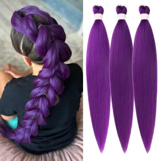 Gozill Purple Braiding Hair Pre stretched Long Purple Prestretched Synthetic Braiding Hair Extensions Hypoallergenic Gyal Knotless Ez Braid 26 inch Yaki Non Toxic Fulani