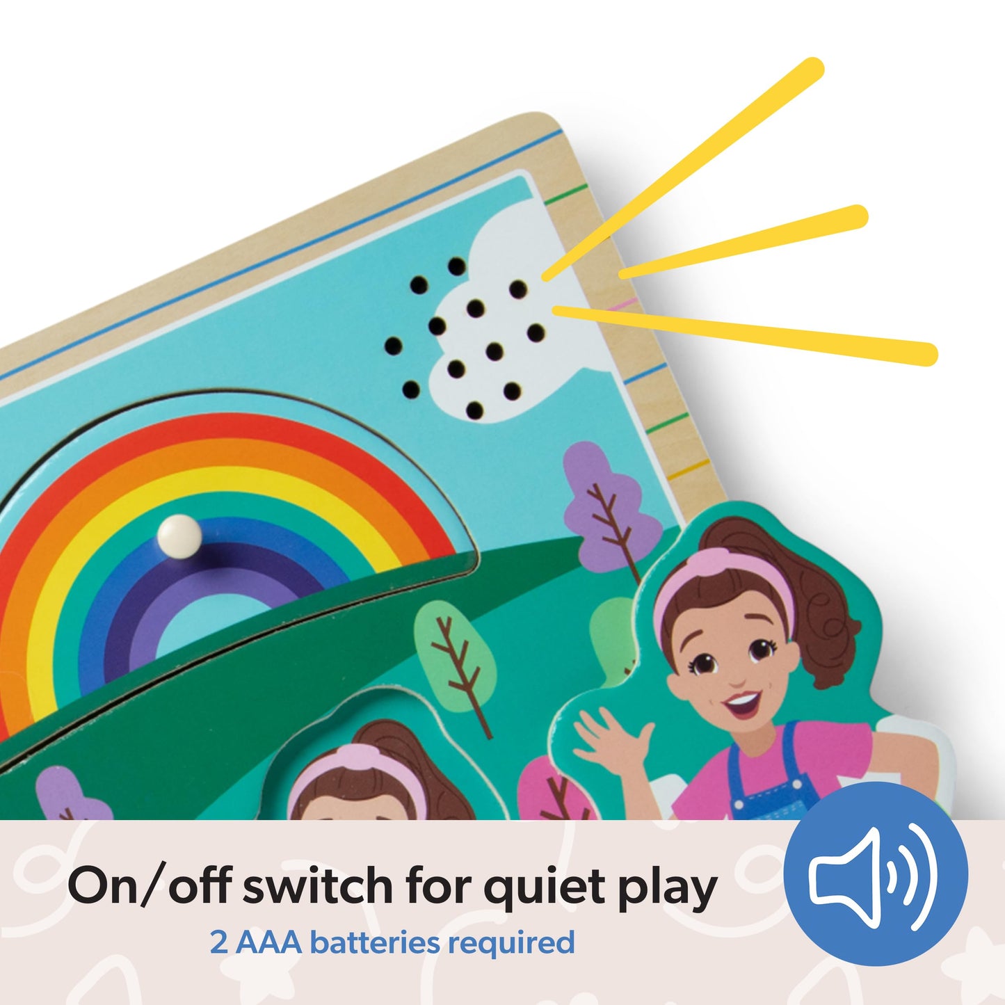 Melissa & Doug Ms. Rachel Wooden Song Peg Puzzle – 6-Piece Light-Activated Sound Puzzle, Toddler Toy for Ages 2-5+, FSC Certified