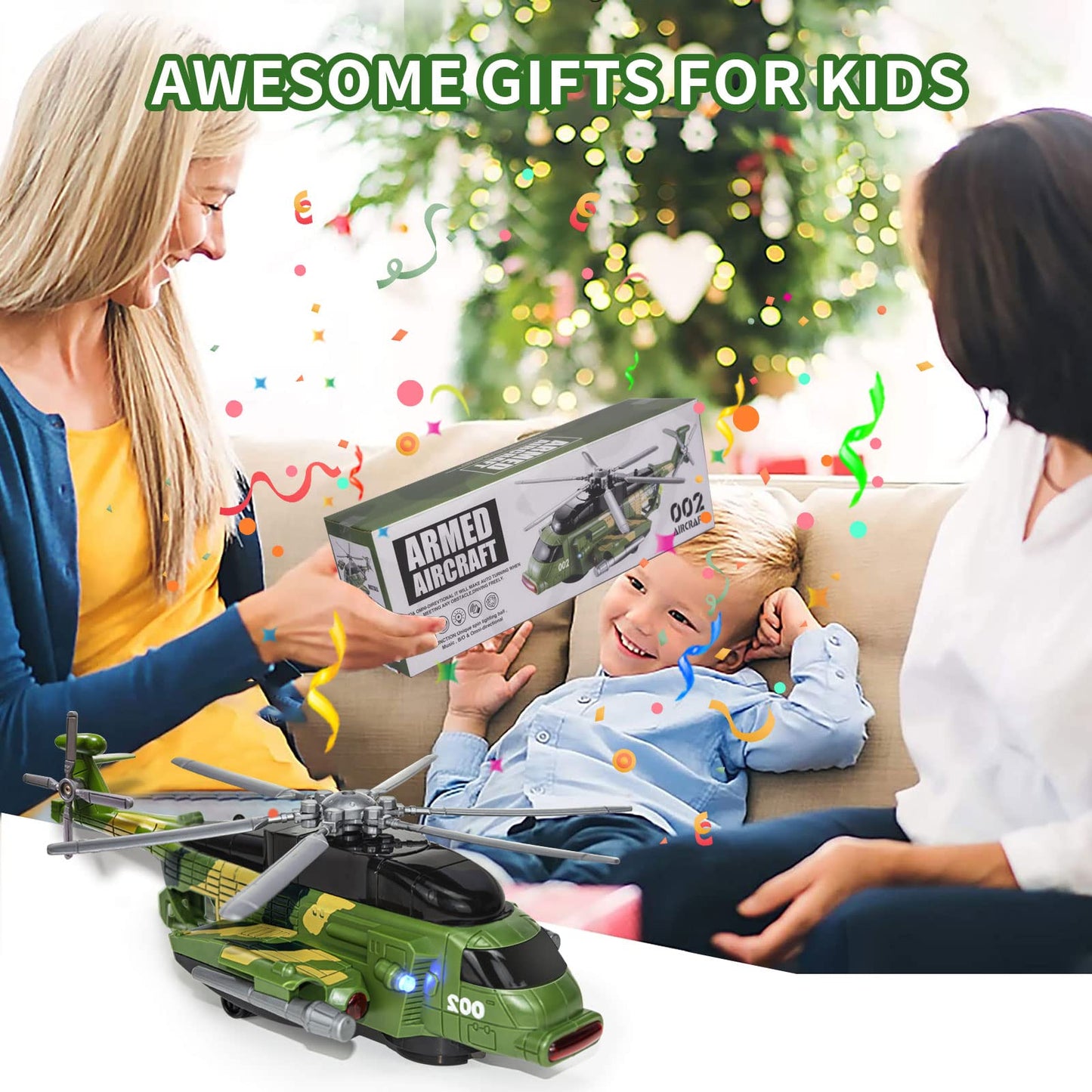 Bloolilies Bump & Go Helicopter & Airplane Toy for Toddlers, Kids 1-7, with Lights & Music – Birthday Gift for Boys & Girls