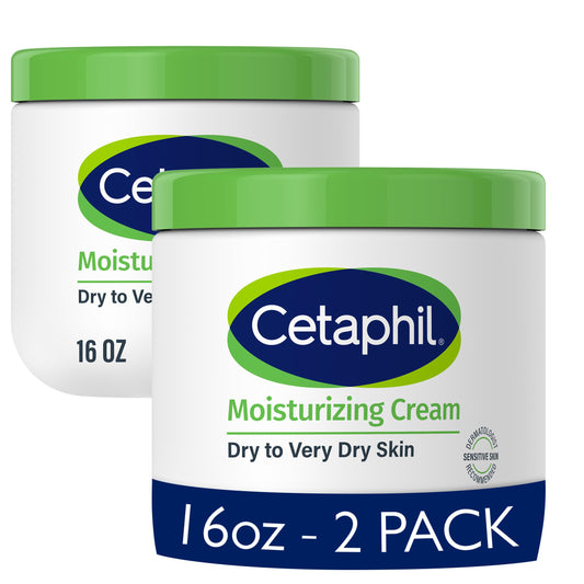 Cetaphil Face & Body Moisturizer 16oz 2-Pack – Hydrating Cream for Dry & Sensitive Skin, Fragrance-Free, Non-Greasy, Non-Comedogenic