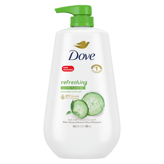 Dove Body Wash with Pump Refresh Cucumber and Green Tea for 24hr Lotion-Soft Skin Moisturizing Skin Cleanser with No Sulfates No Parabens 30.6 oz