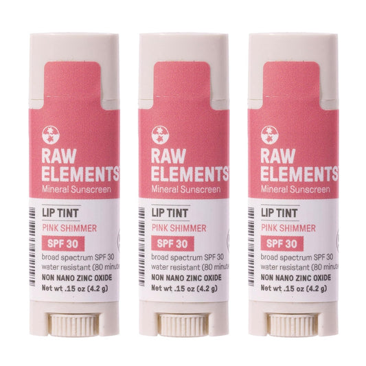 Raw Elements Organic Pink Lip Shimmer Zinc Oxide SPF 30+, 0.15 oz (Pack of 3)
